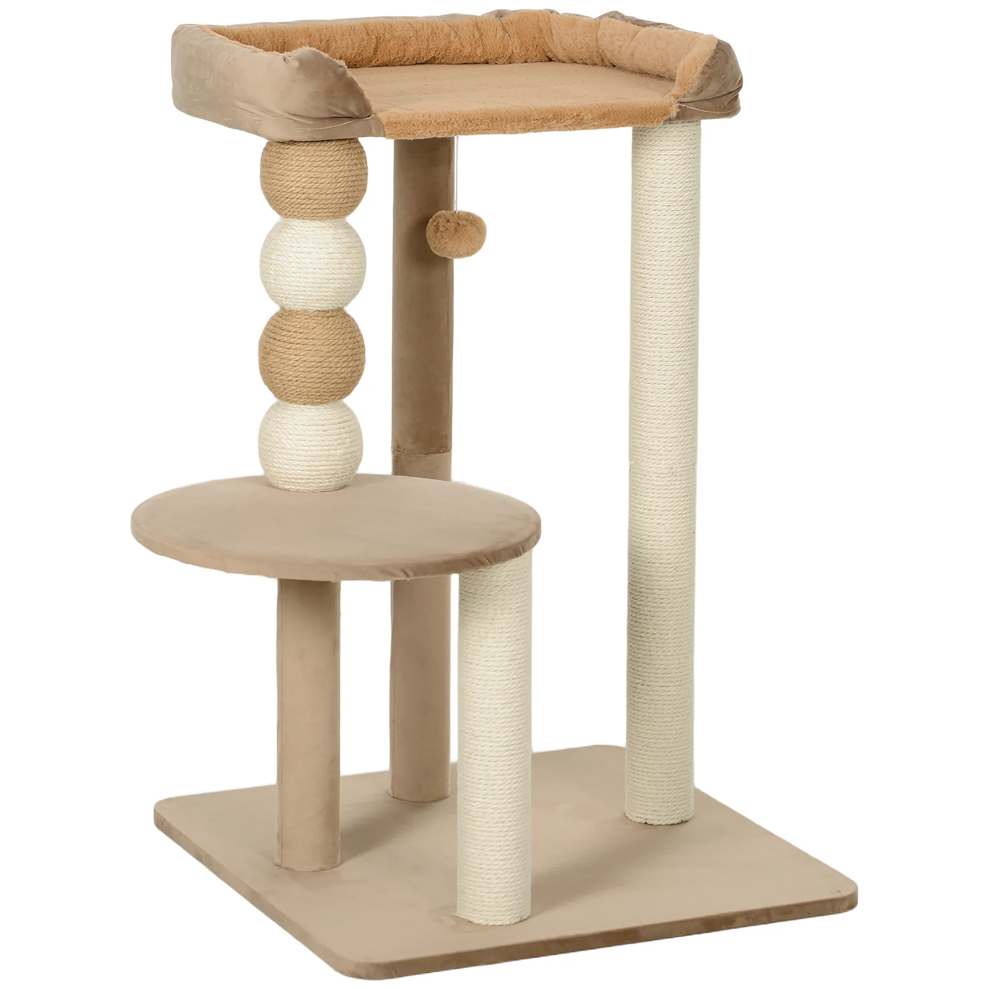 Pawhut Árbol Rascador Para Gatos 86 Cm Con Plataforma Cama Postes De Yute Gris