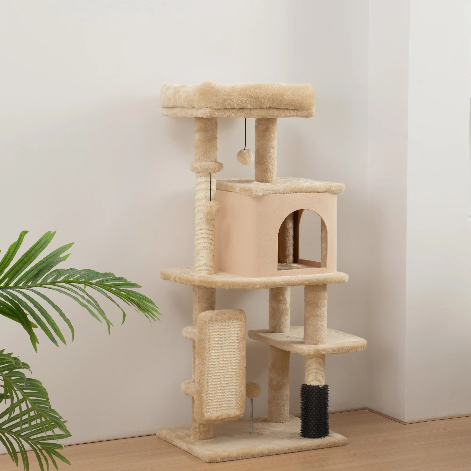 Pawhut Árbol Rascador Para Gatos Altura 104 Cm Con Almohadilla Para Rascar Beige - Image 2