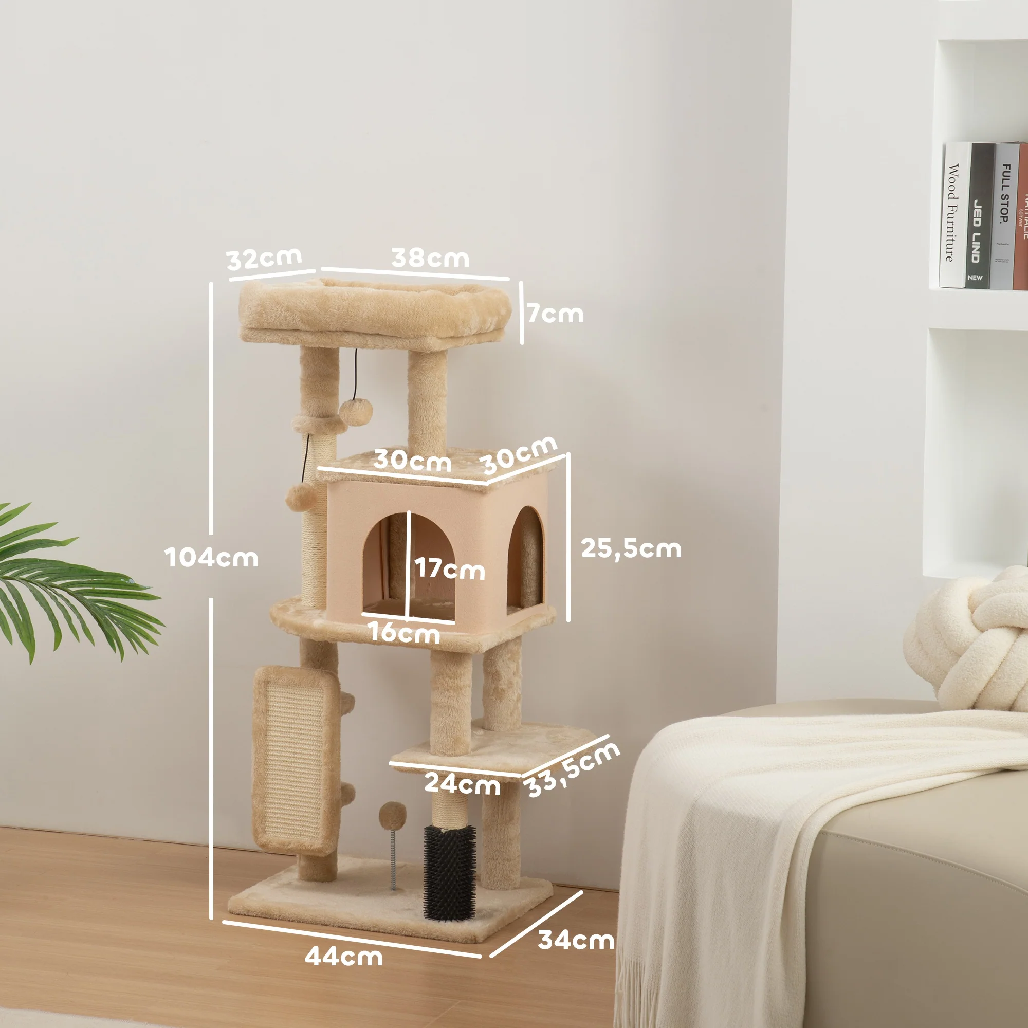 Pawhut Árbol Rascador Para Gatos Altura 104 Cm Con Almohadilla Para Rascar Beige - Image 3
