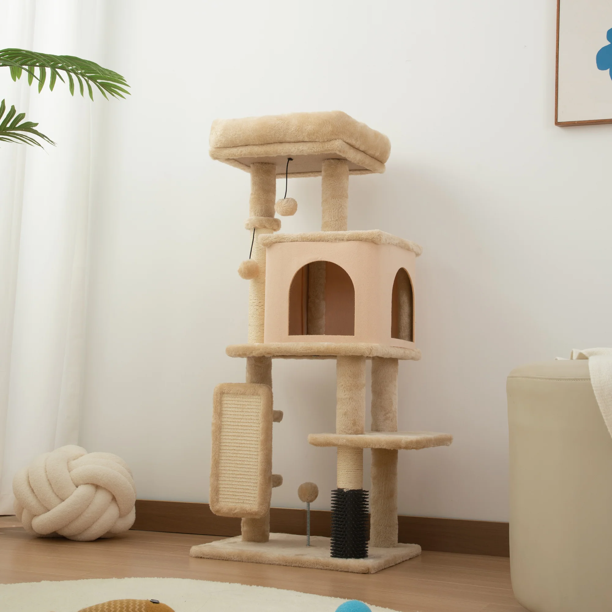 Pawhut Árbol Rascador Para Gatos Altura 104 Cm Con Almohadilla Para Rascar Beige - Image 5