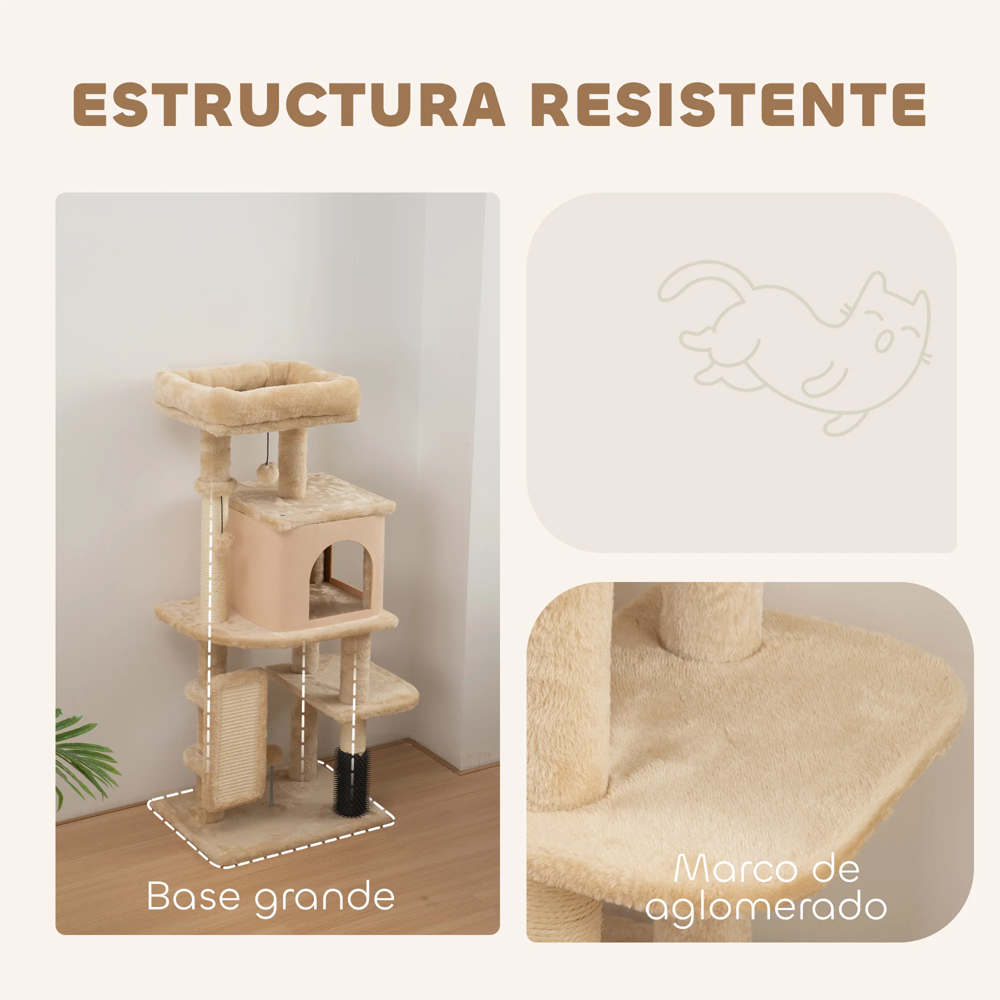 Pawhut Árbol Rascador Para Gatos Altura 104 Cm Con Almohadilla Para Rascar Beige - Image 6