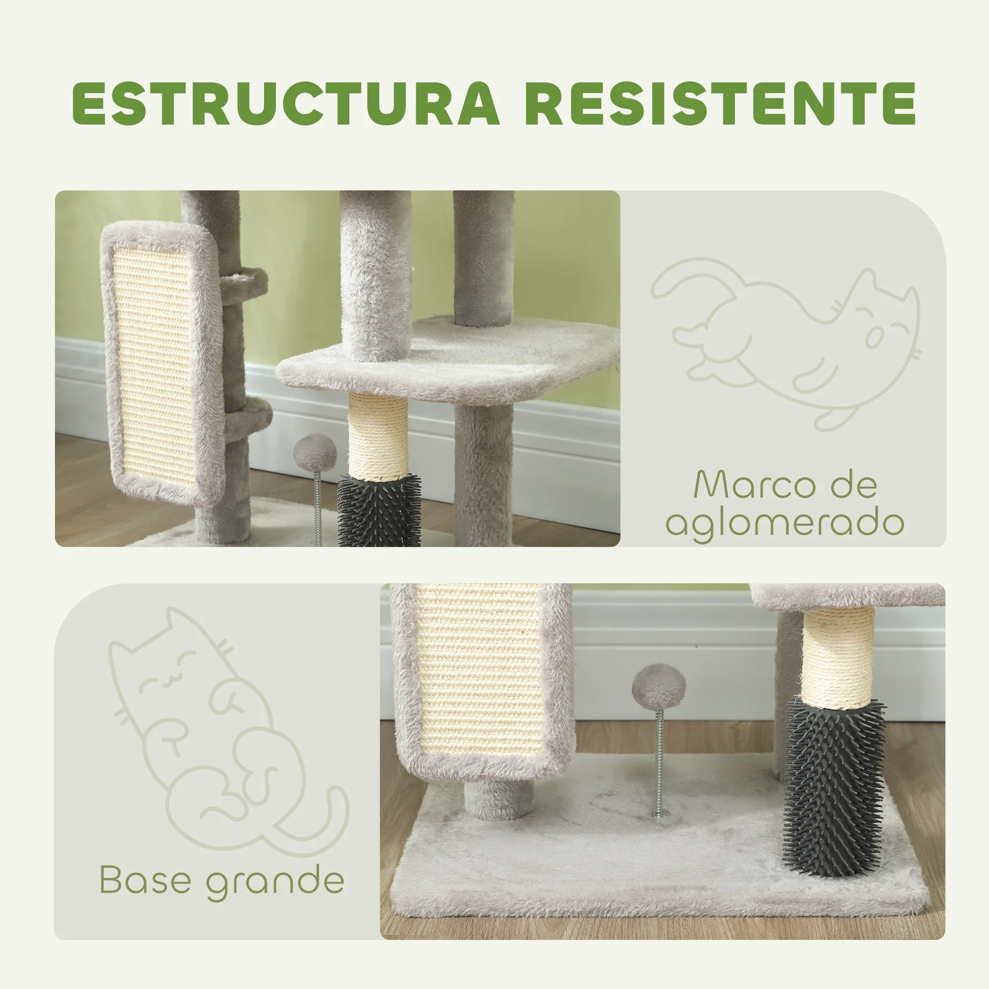 Pawhut Árbol Rascador Para Gatos Altura 104 Cm Con Almohadilla Para Rascar Gris - Image 6