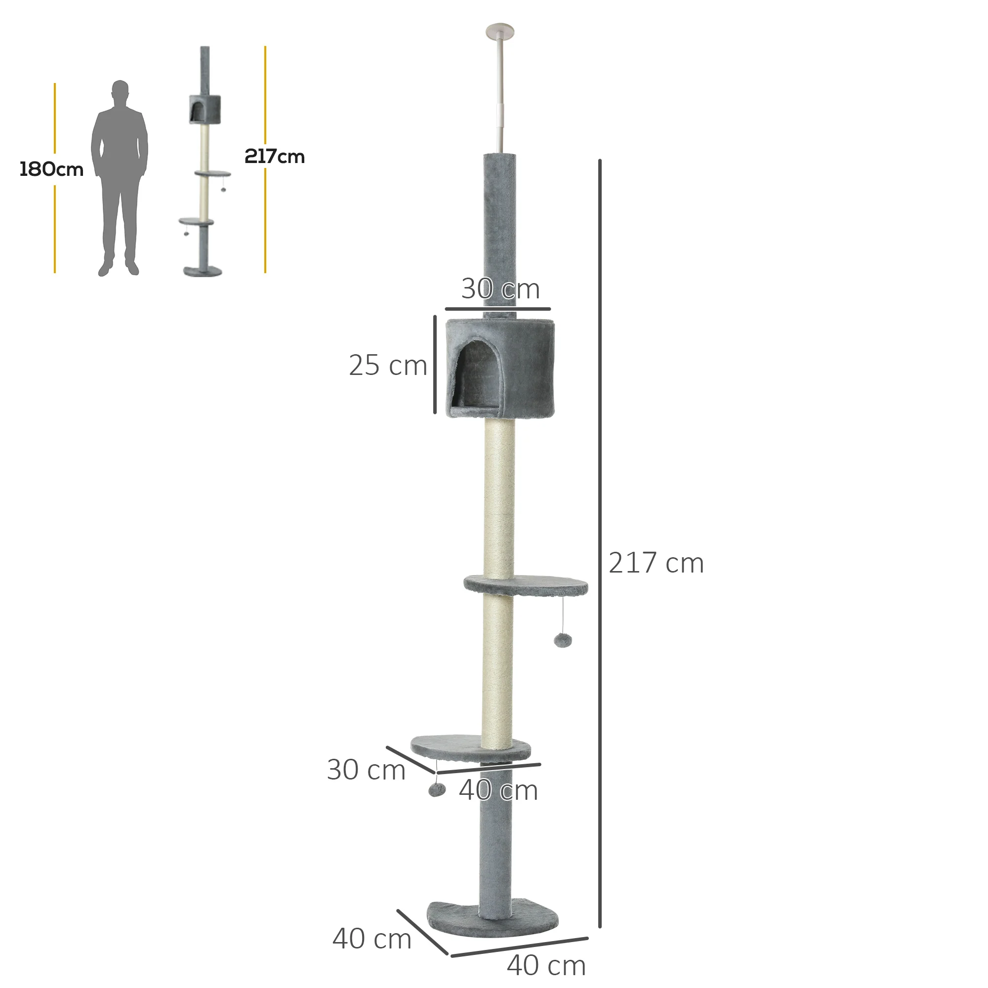 Pawhut Árbol Rascador Para Gatos Altura 255 Cm Cueva Bola Colgante - Image 3