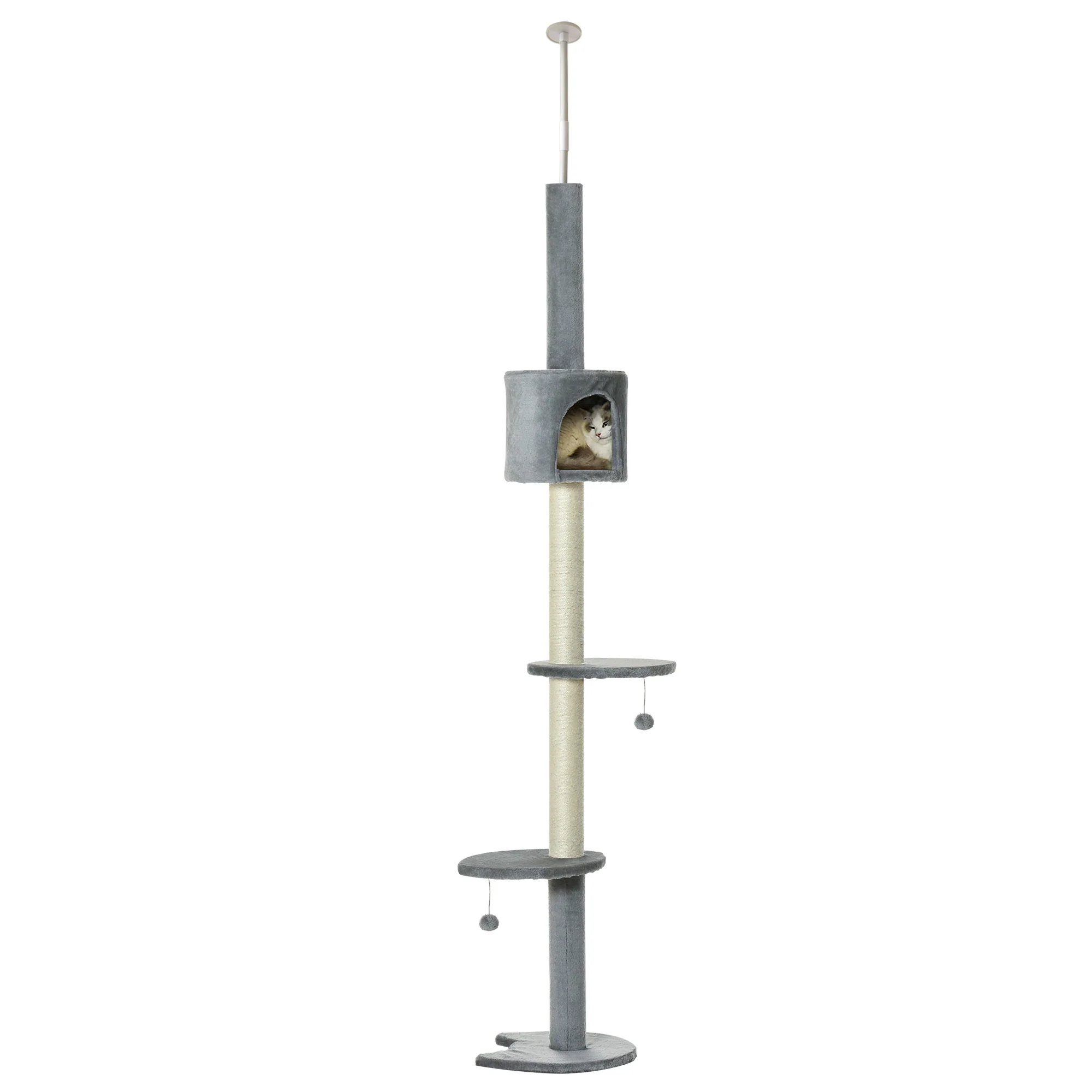 Pawhut Árbol Rascador Para Gatos Altura 255 Cm Cueva Bola Colgante - Image 5