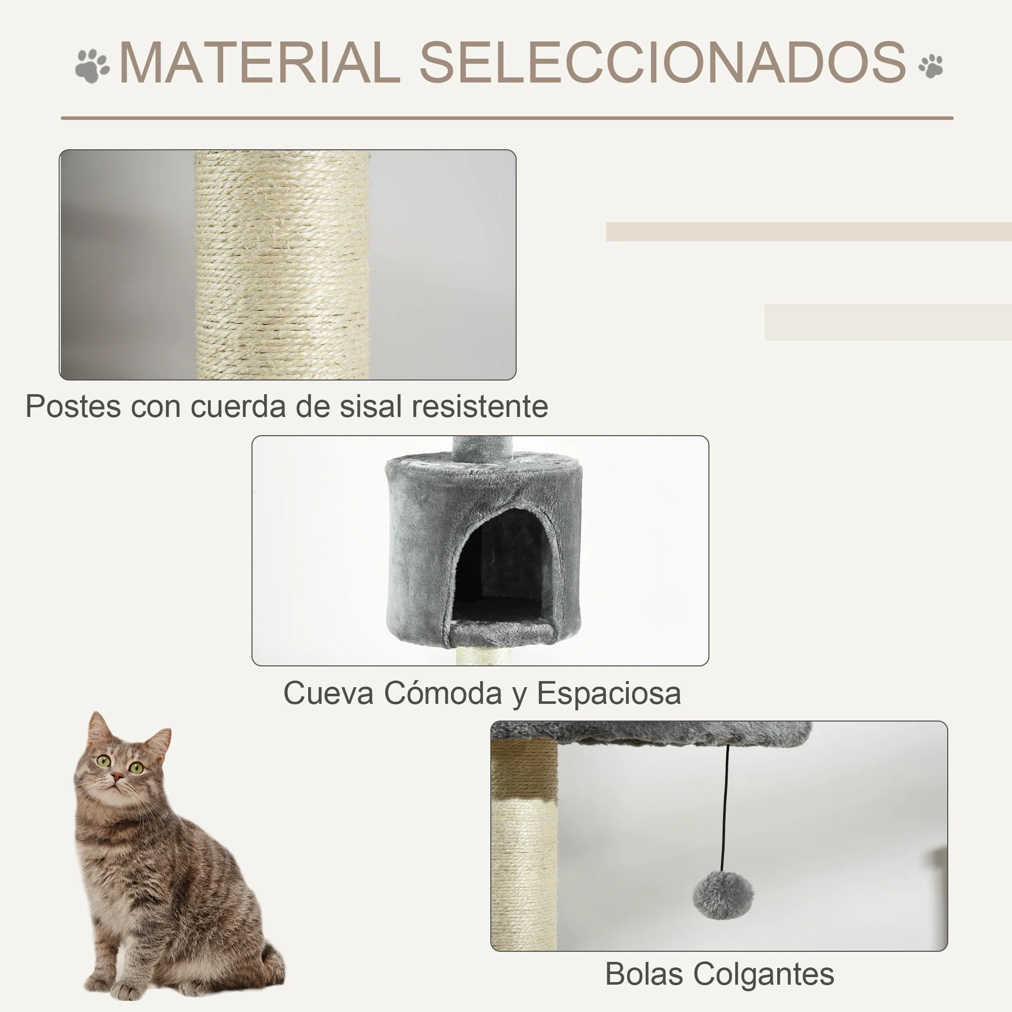 Pawhut Árbol Rascador Para Gatos Altura 255 Cm Cueva Bola Colgante - Image 6
