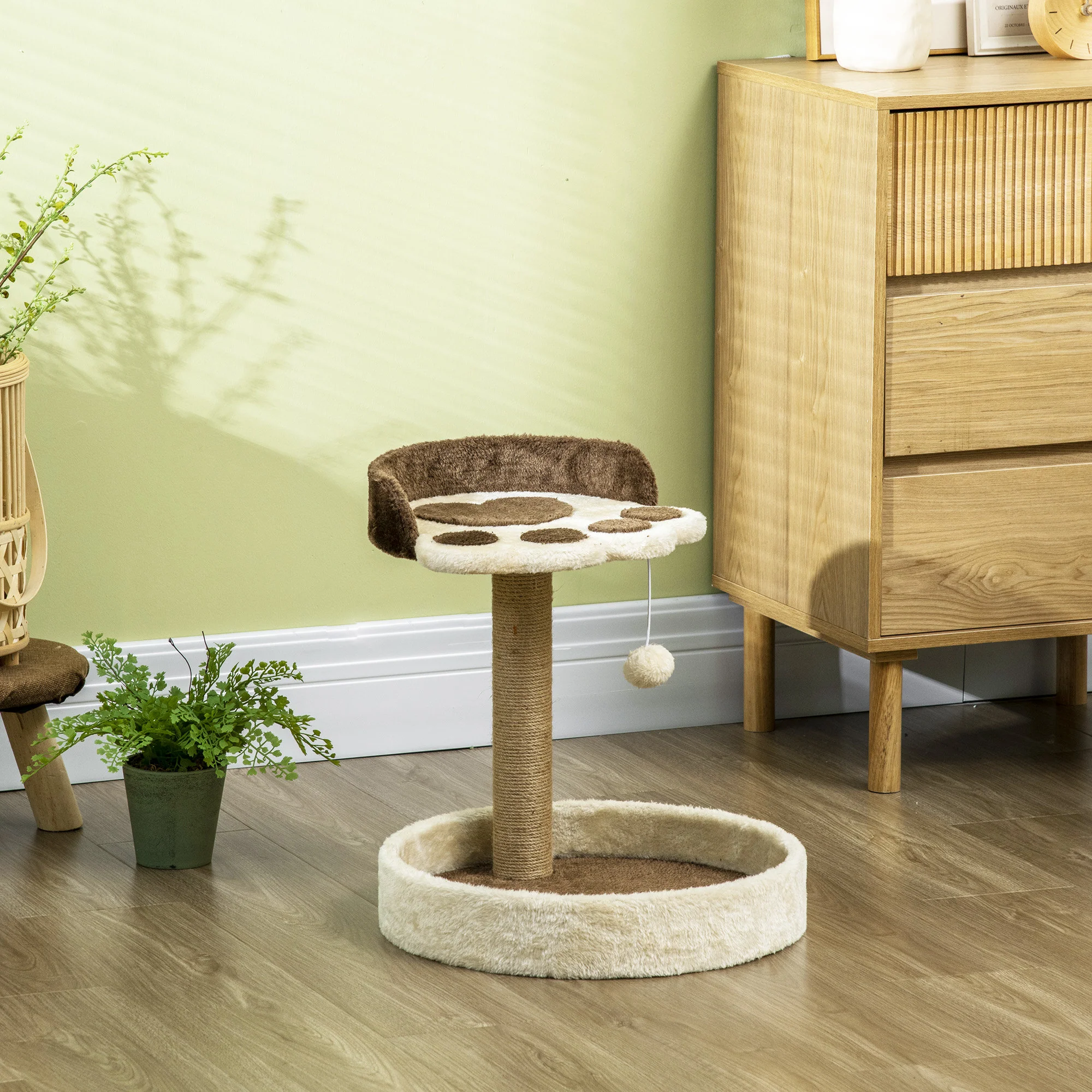 Pawhut Árbol Rascador Para Gatos Altura 44 Cm Con 2 Camas Poste De Yute Marrón - Image 4