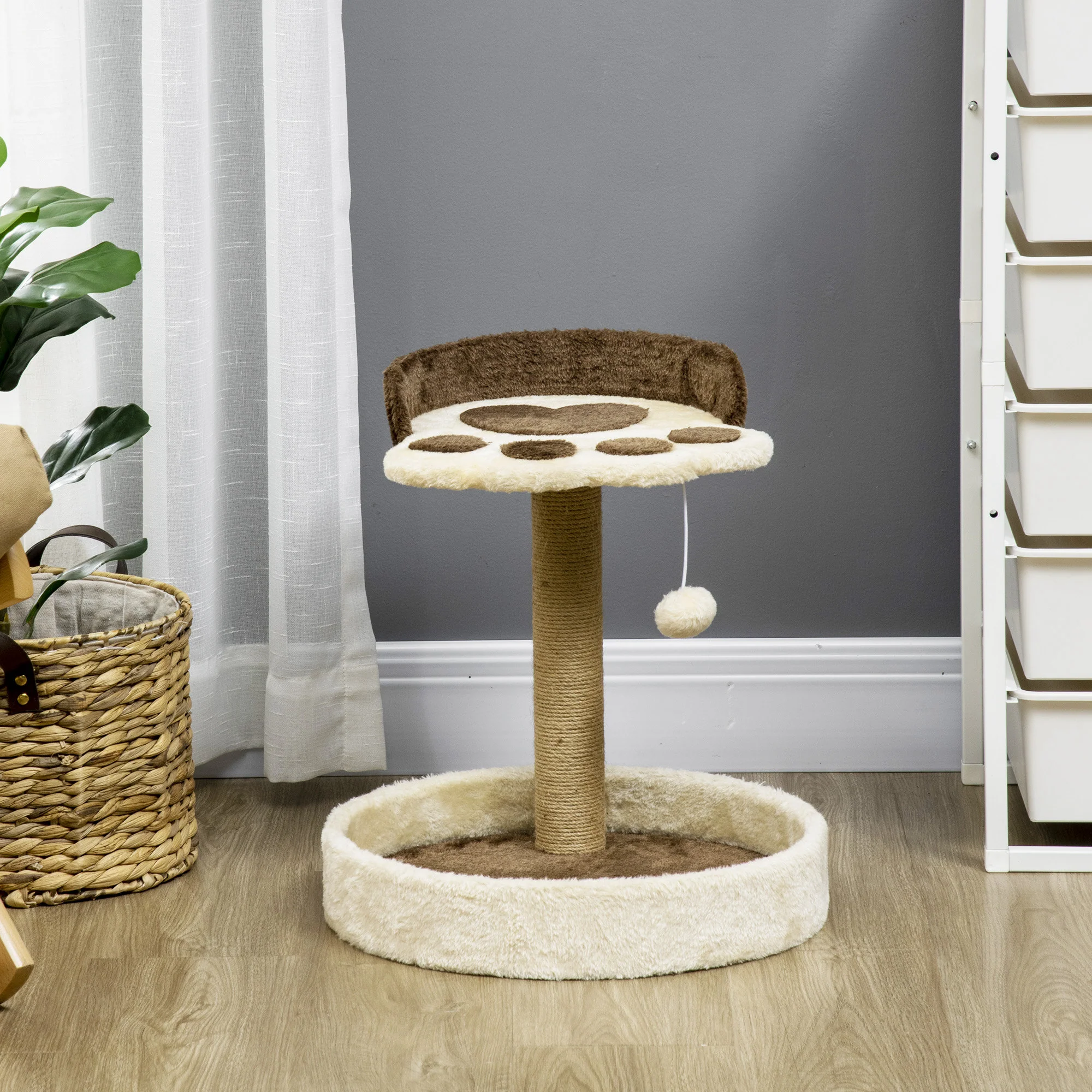 Pawhut Árbol Rascador Para Gatos Altura 44 Cm Con 2 Camas Poste De Yute Marrón - Image 5