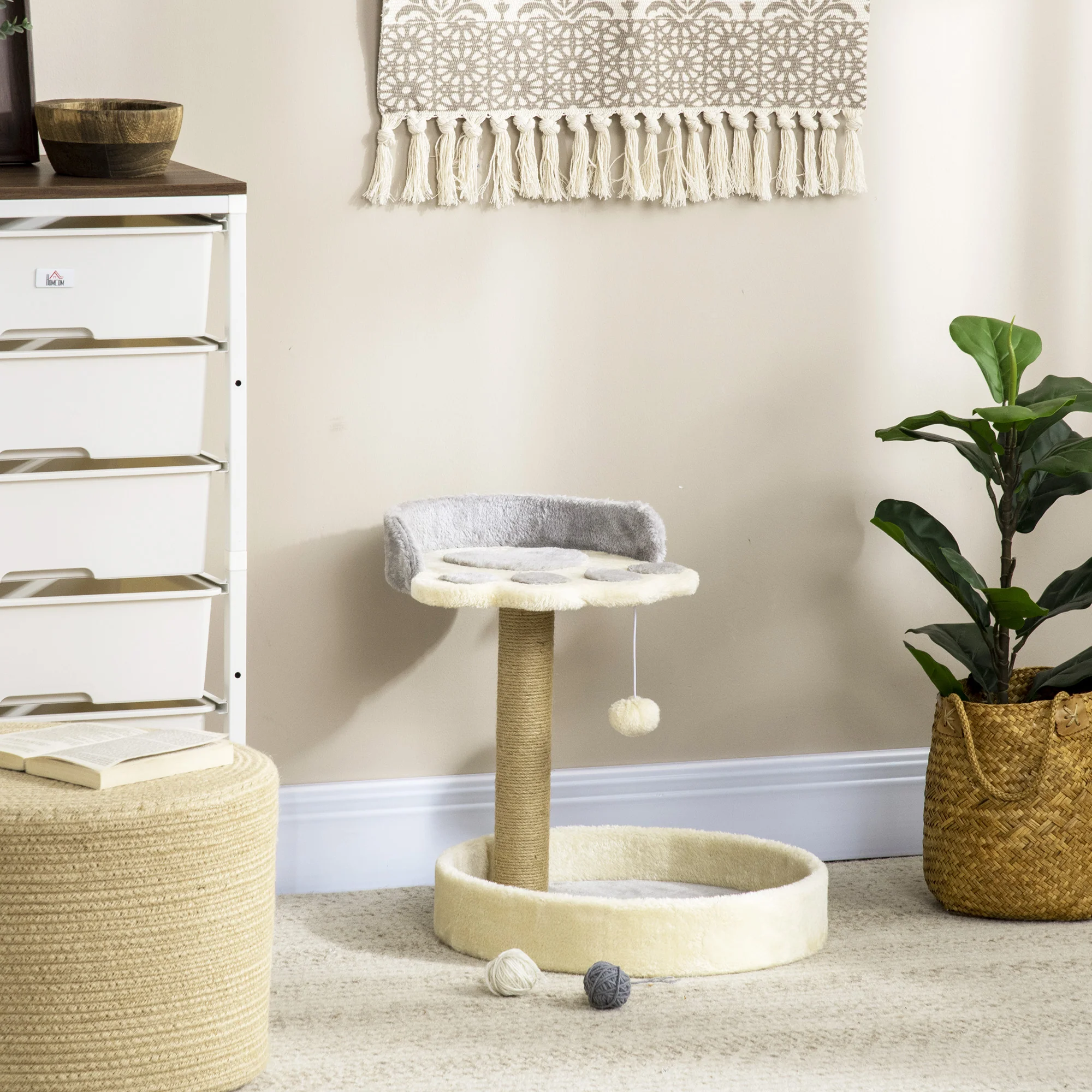 Pawhut Árbol Rascador Para Gatos Altura 44 Cm Con 2 Camas Poste Yute Gris Claro - Image 2
