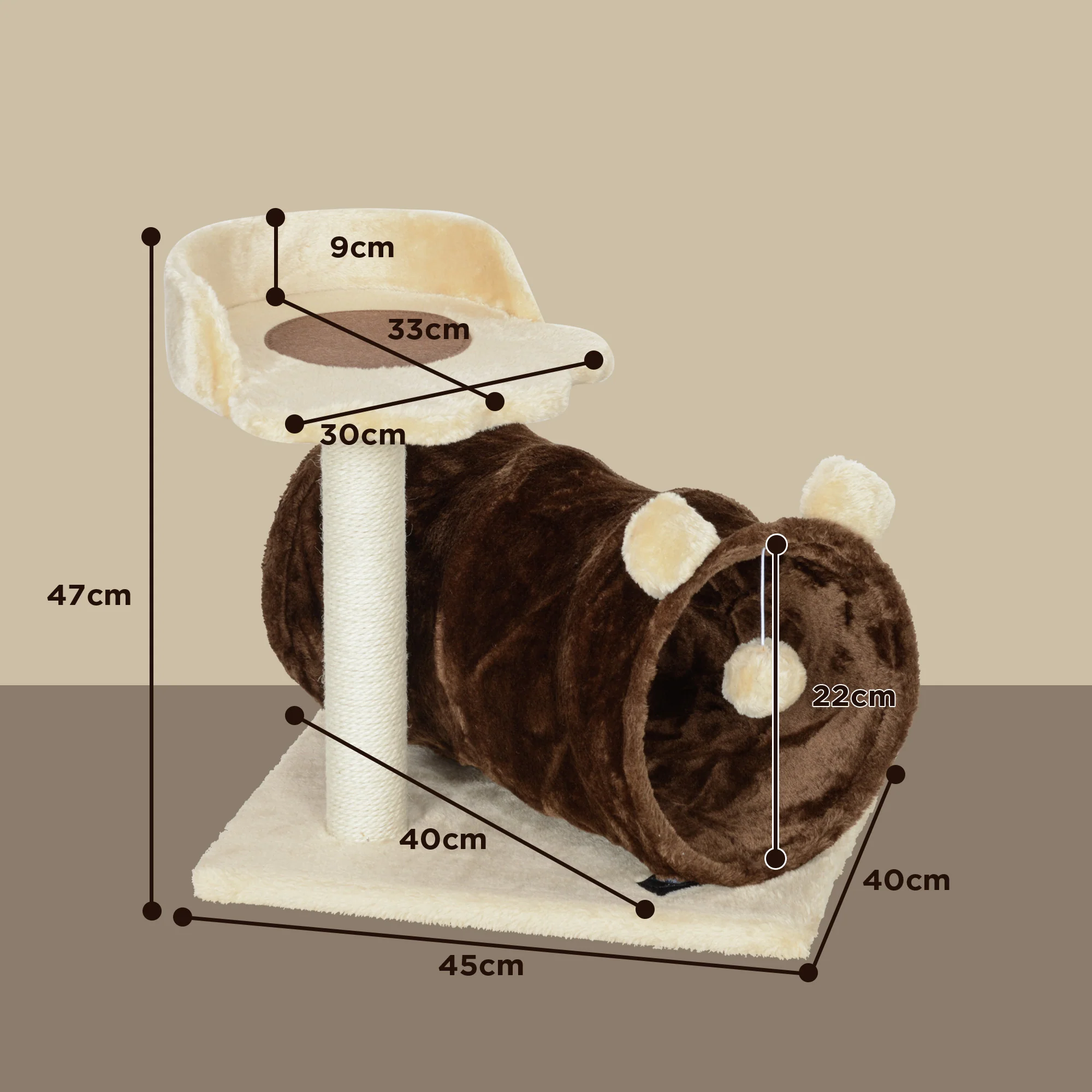 Pawhut Árbol Rascador Para Gatos Altura 47 Cm Con Túnel Marrón Oscuro - Image 3