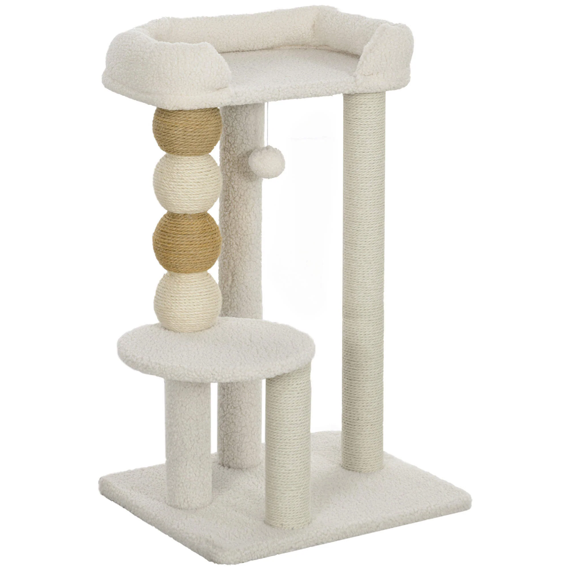Pawhut Árbol Rascador Para Gatos Altura 76 Cm Revestimiento De Borreguillo Beige