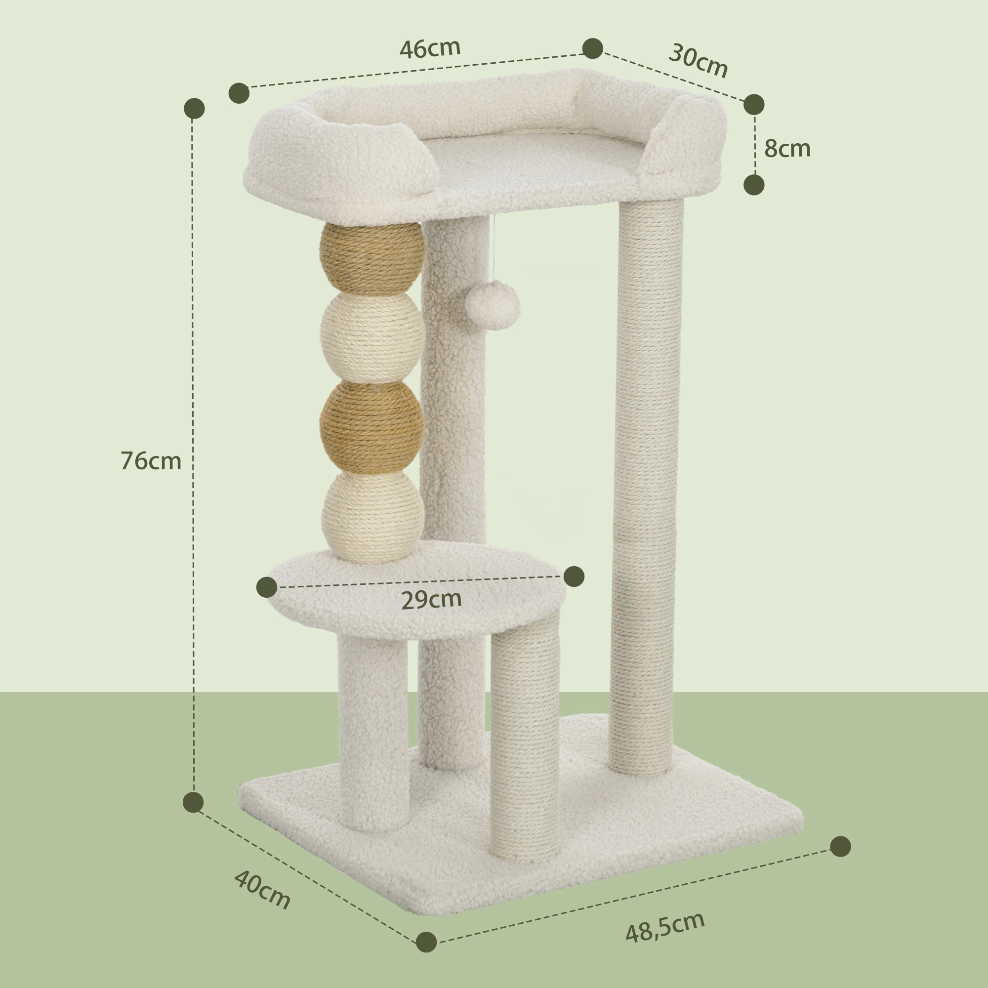 Pawhut Árbol Rascador Para Gatos Altura 76 Cm Revestimiento De Borreguillo Beige - Image 3