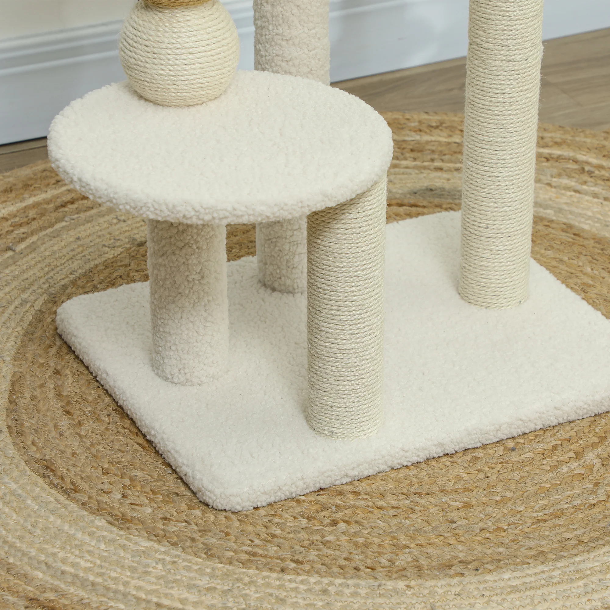Pawhut Árbol Rascador Para Gatos Altura 76 Cm Revestimiento De Borreguillo Beige - Image 5