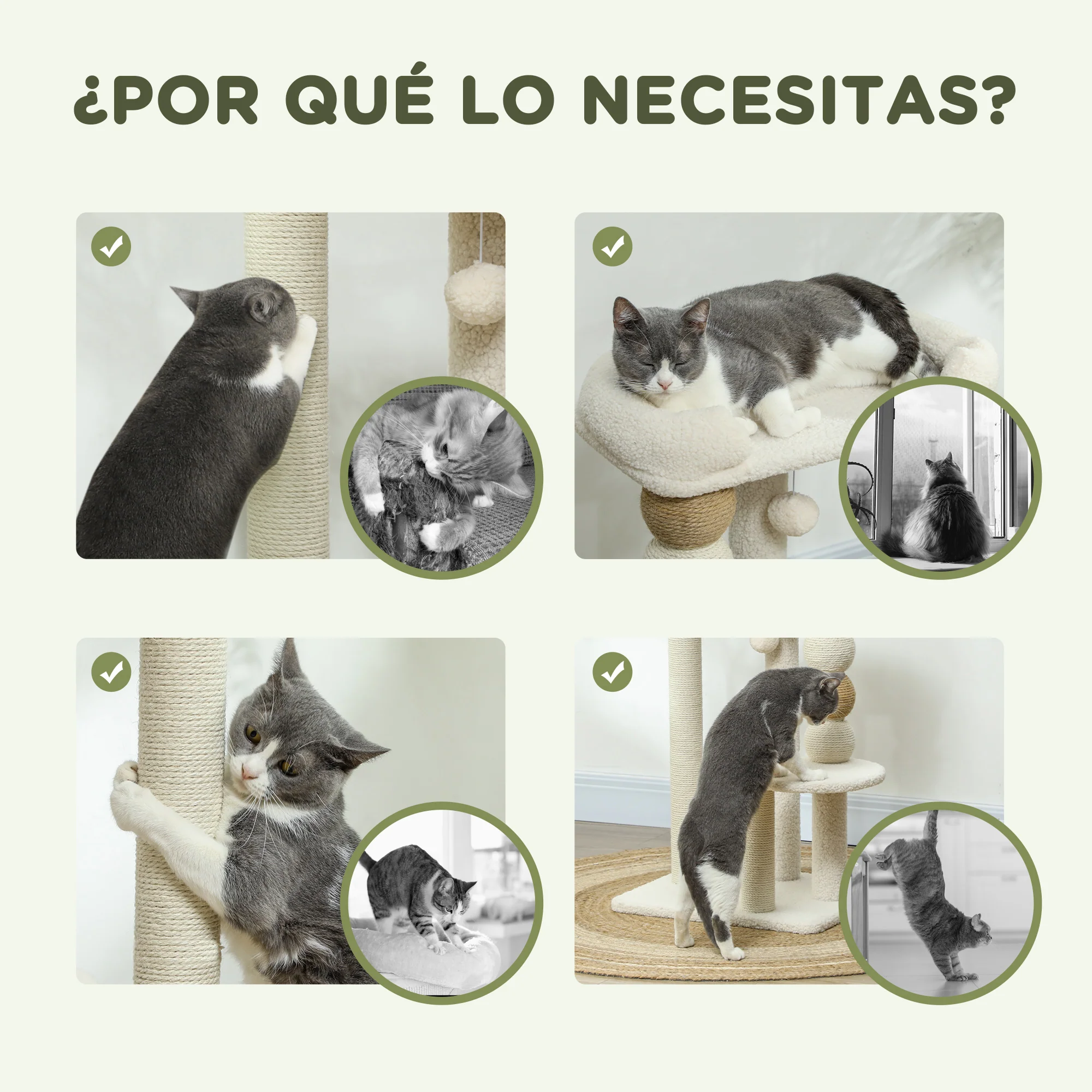 Pawhut Árbol Rascador Para Gatos Altura 76 Cm Revestimiento De Borreguillo Beige - Image 6