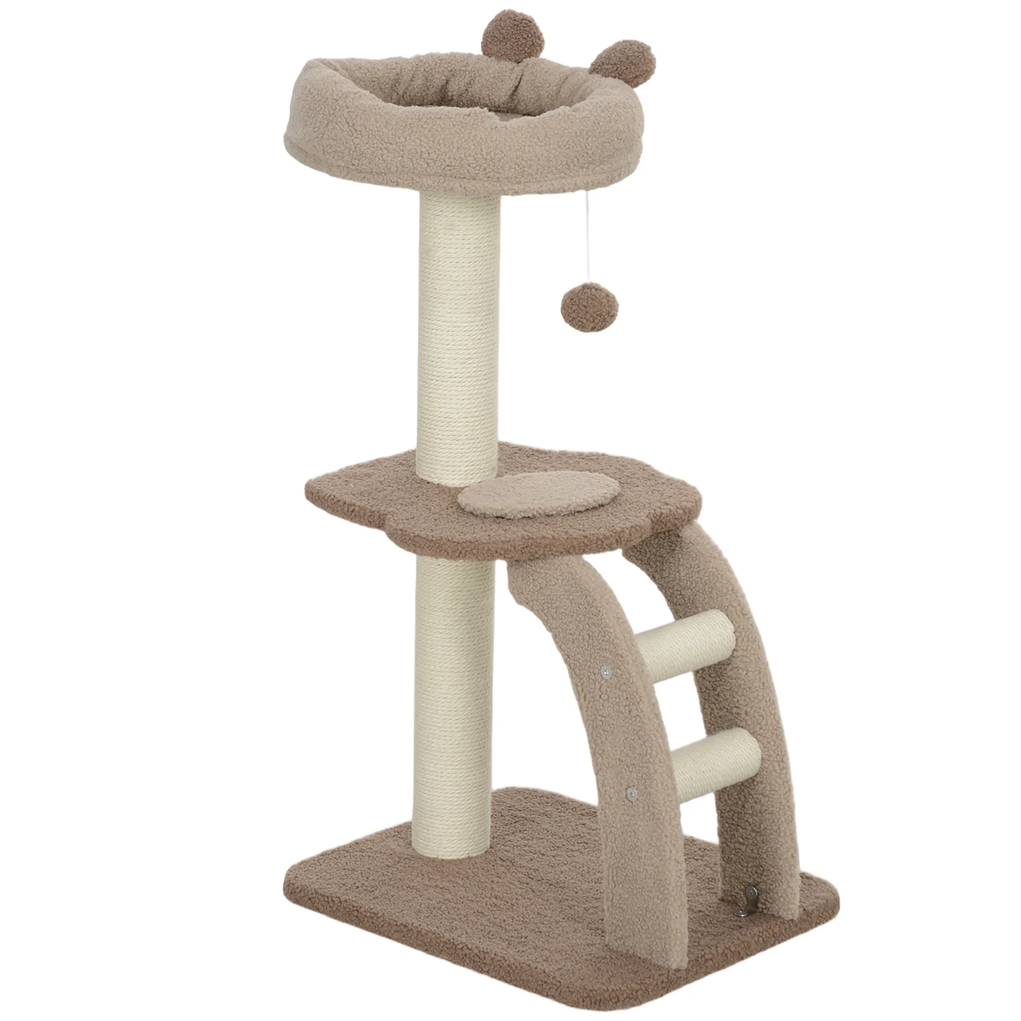 Pawhut Árbol Rascador Para Gatos Altura 88 Cm Con Nido Escalera Café