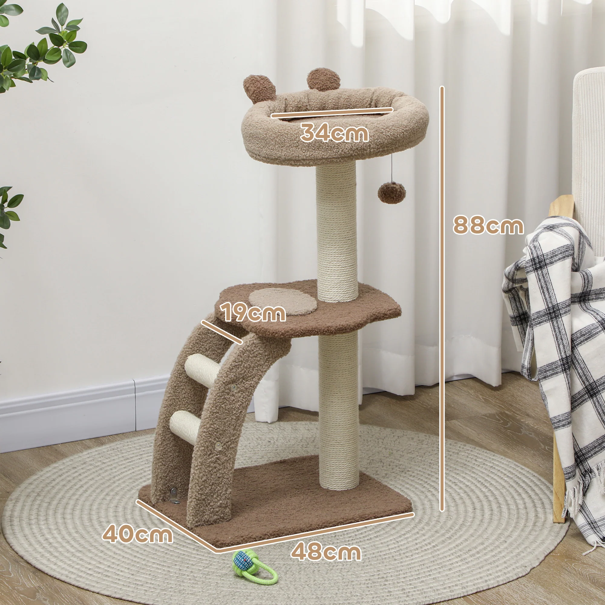 Pawhut Árbol Rascador Para Gatos Altura 88 Cm Con Nido Escalera Café - Image 3