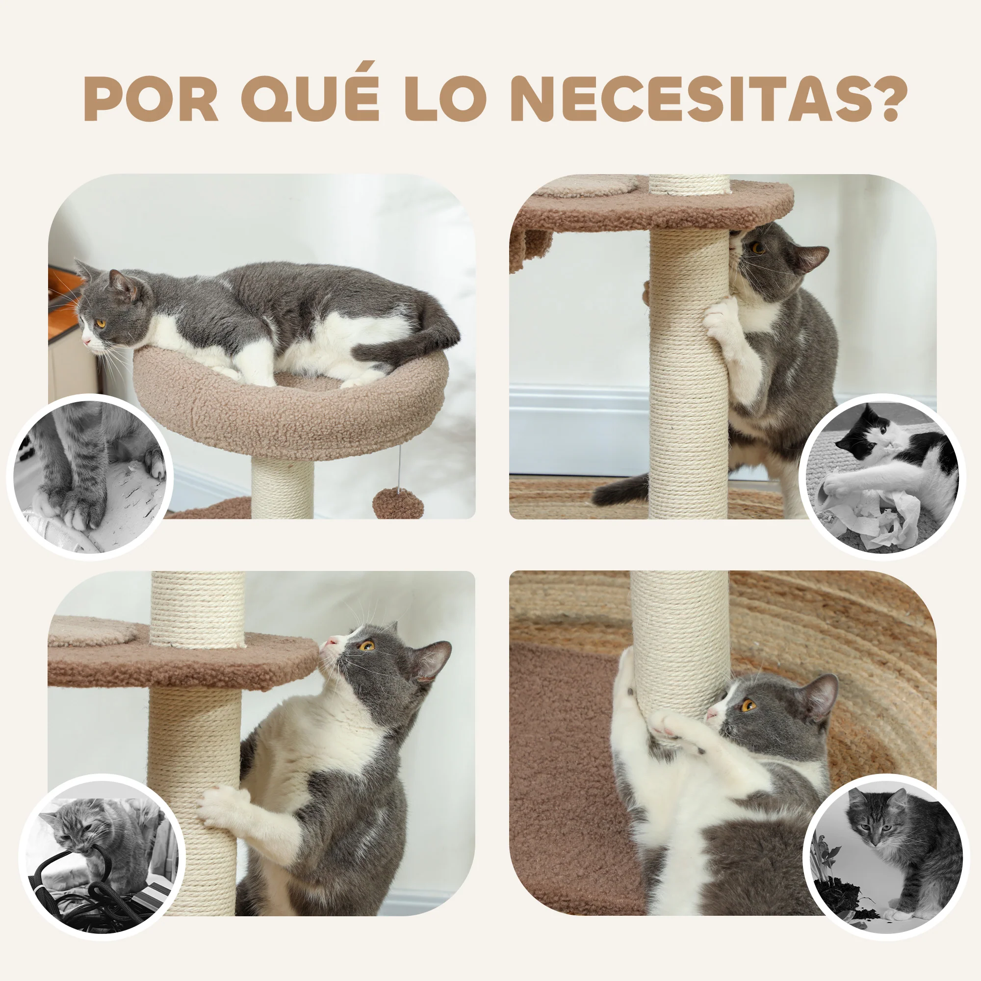 Pawhut Árbol Rascador Para Gatos Altura 88 Cm Con Nido Escalera Café - Image 6