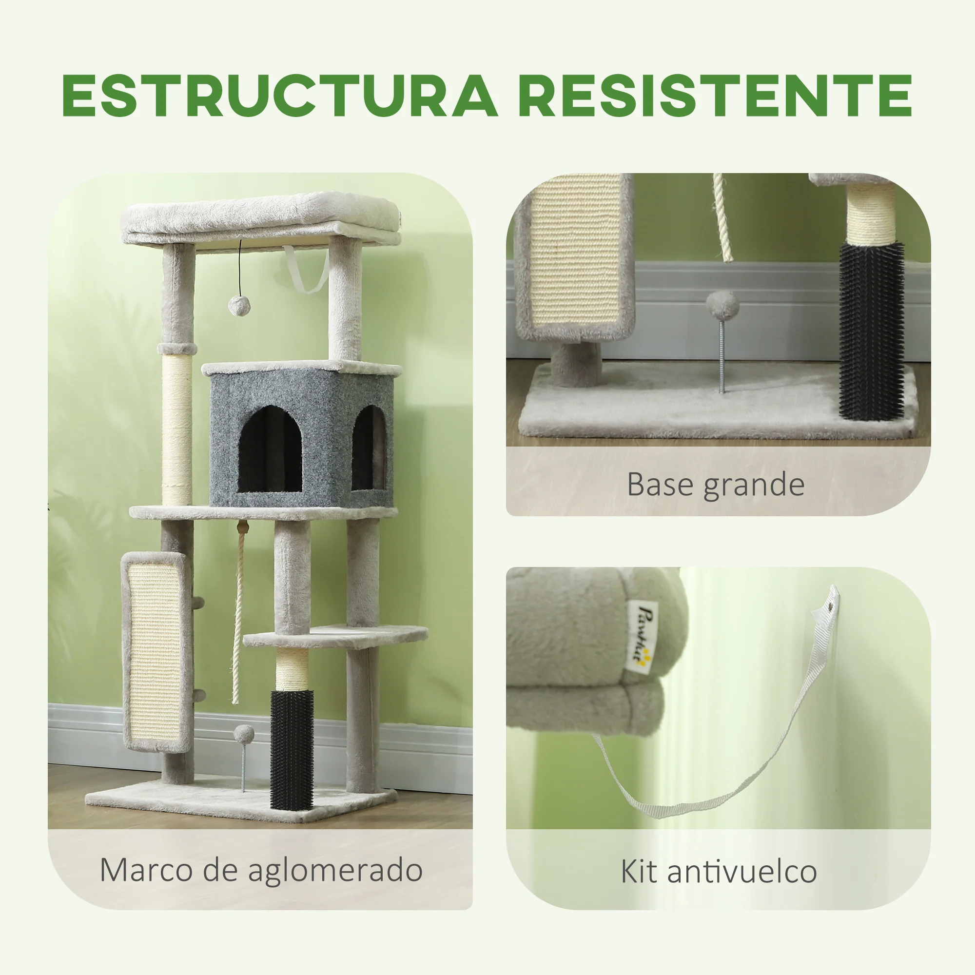 Pawhut Árbol Rascador Para Gatos Grande Altura 132 Cm Gris Claro - Image 6