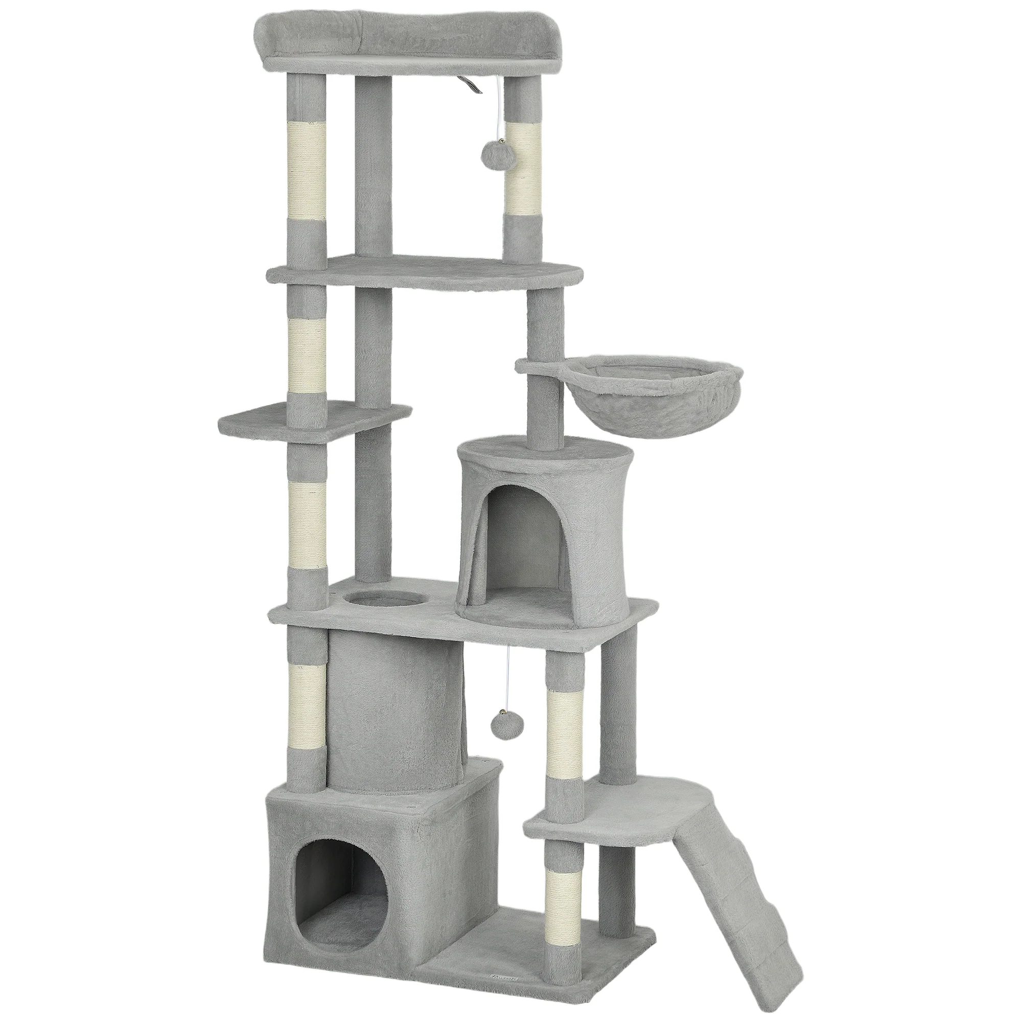 Pawhut Árbol Rascador Para Gatos Grande Altura 170 Cm Gris Claro