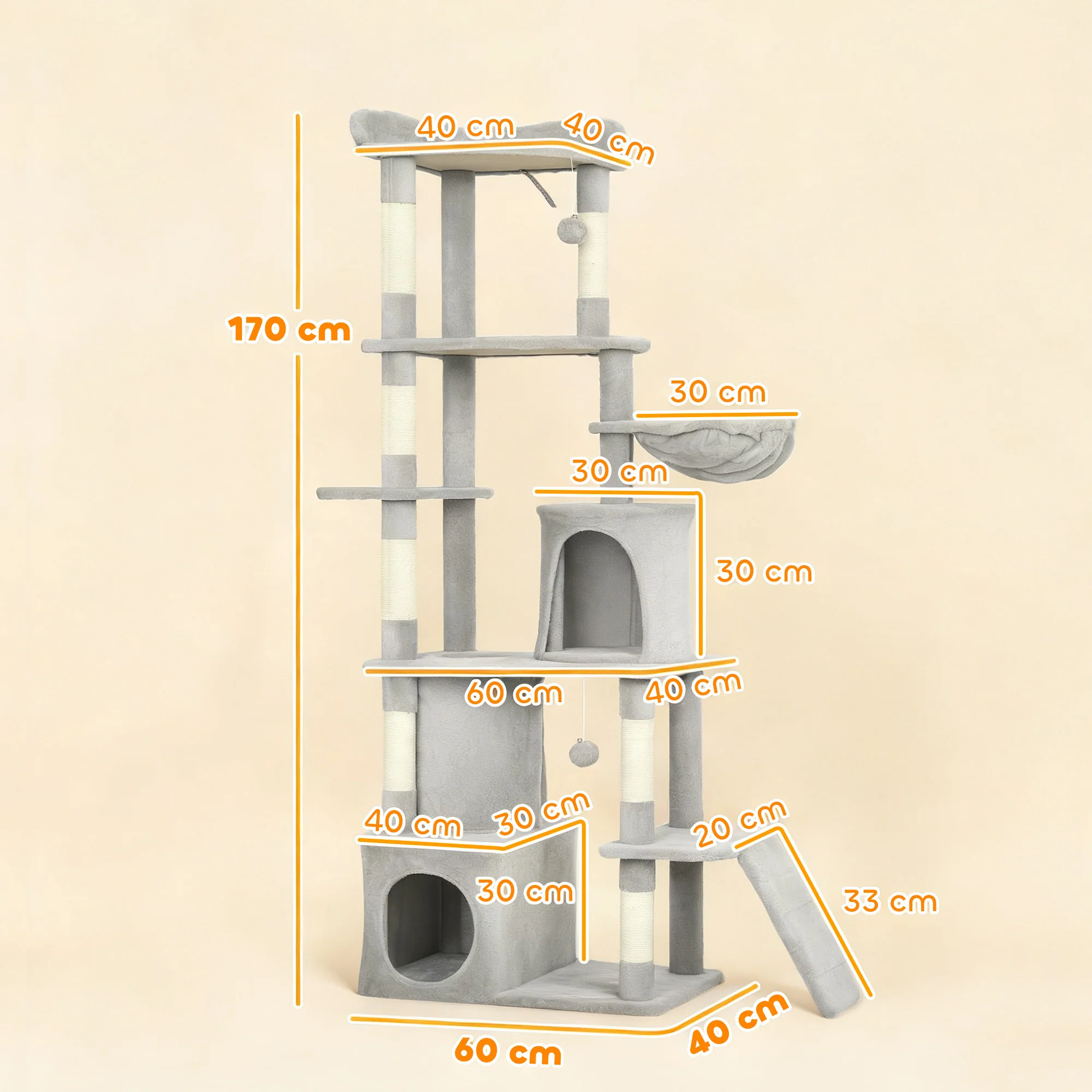 Pawhut Árbol Rascador Para Gatos Grande Altura 170 Cm Gris Claro - Image 3