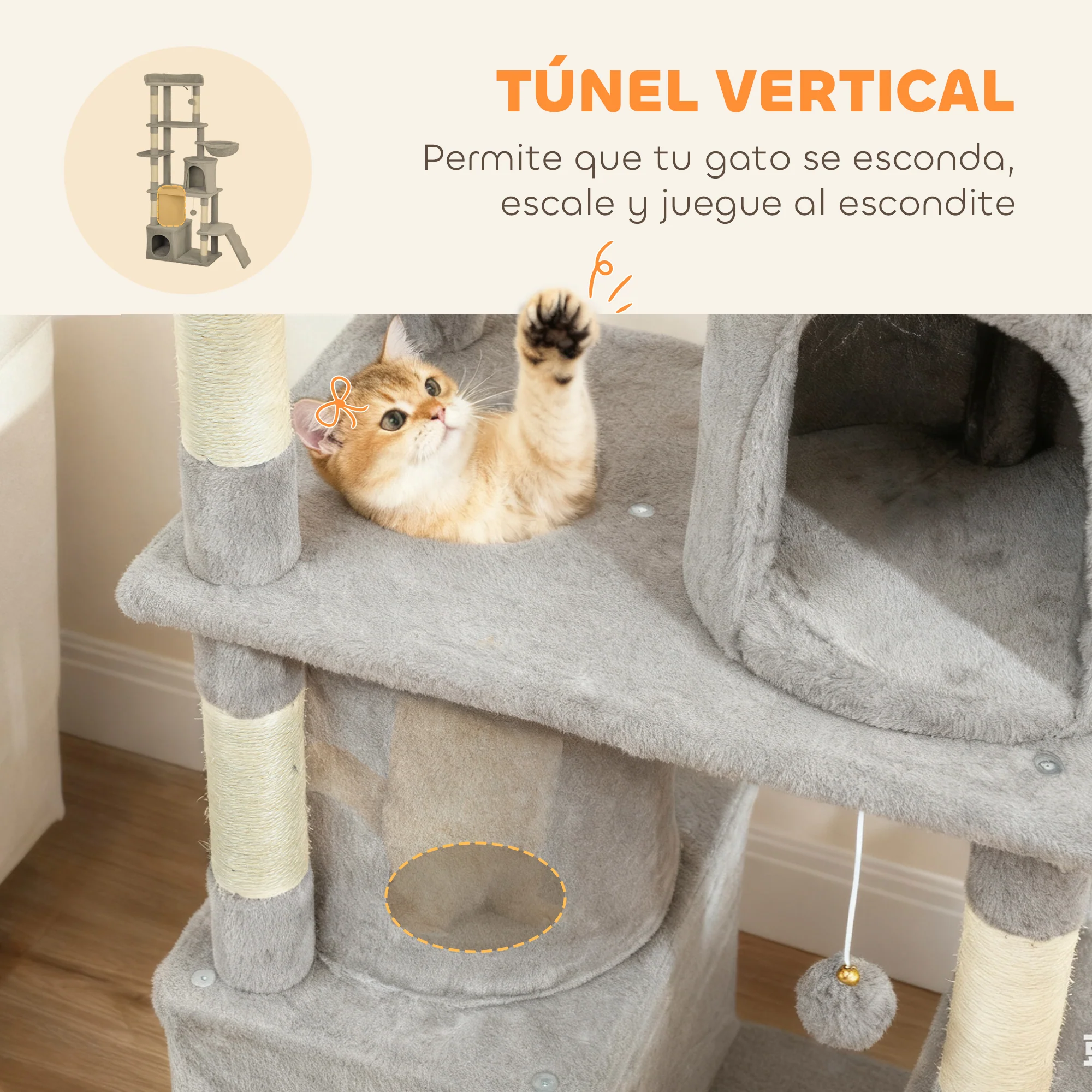 Pawhut Árbol Rascador Para Gatos Grande Altura 170 Cm Gris Claro - Image 6