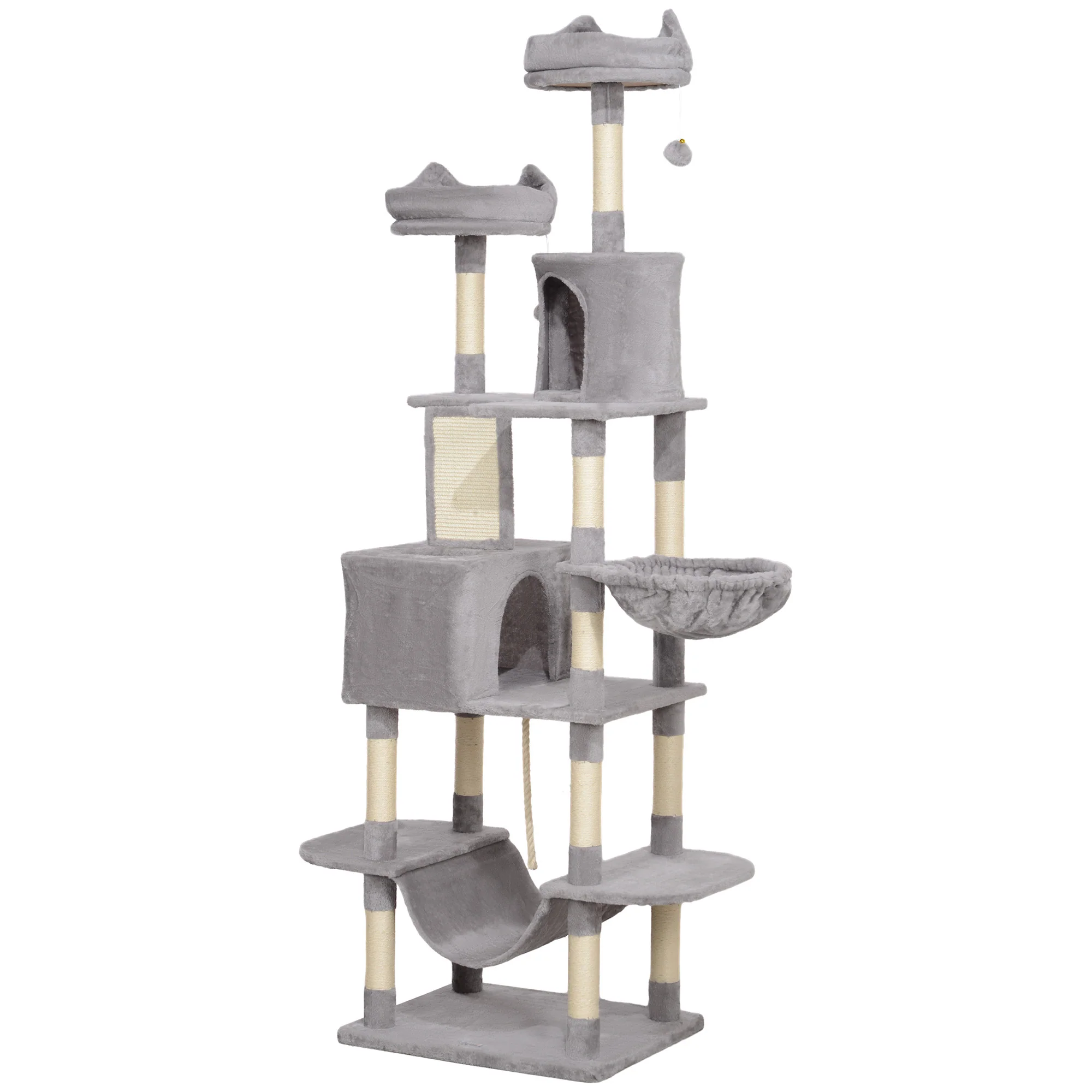 Pawhut Árbol Rascador Para Gatos Grande Altura 206 Cm Con Hamacas Gris Claro