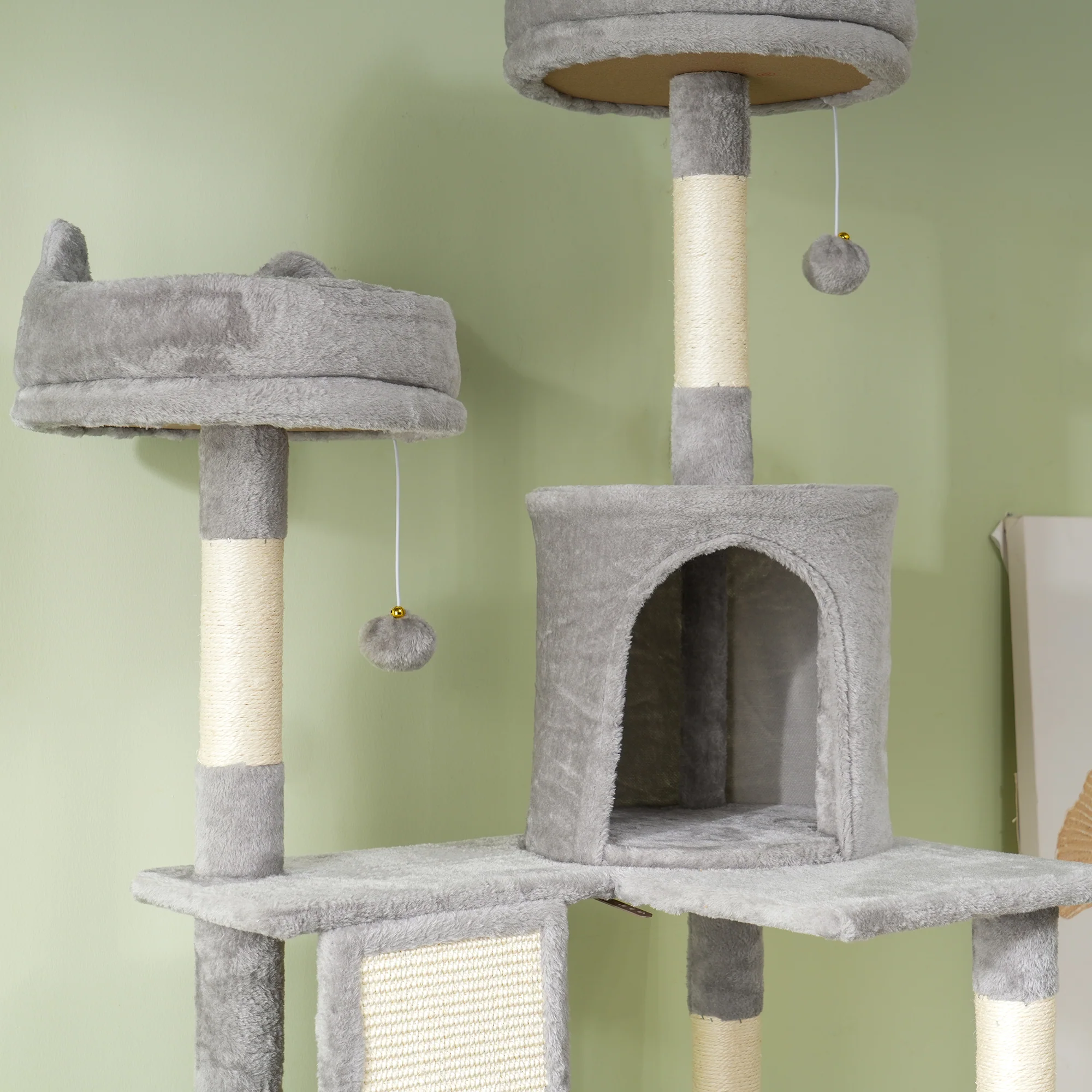 Pawhut Árbol Rascador Para Gatos Grande Altura 206 Cm Con Hamacas Gris Claro - Image 5