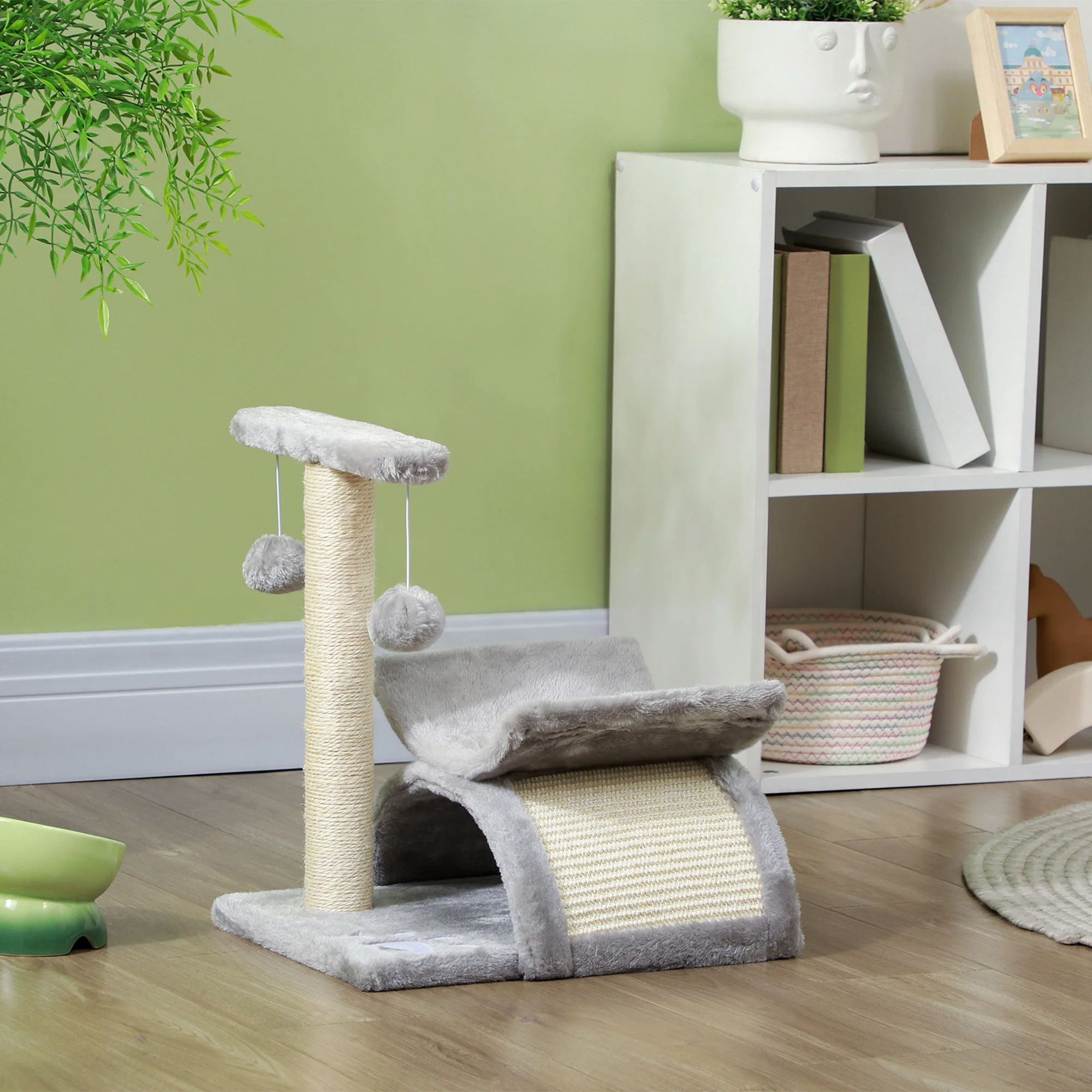Pawhut Árbol Rascador Para Gatos Pequeños 43 Cm Con Poste Giratorio Con Bolas - Image 2