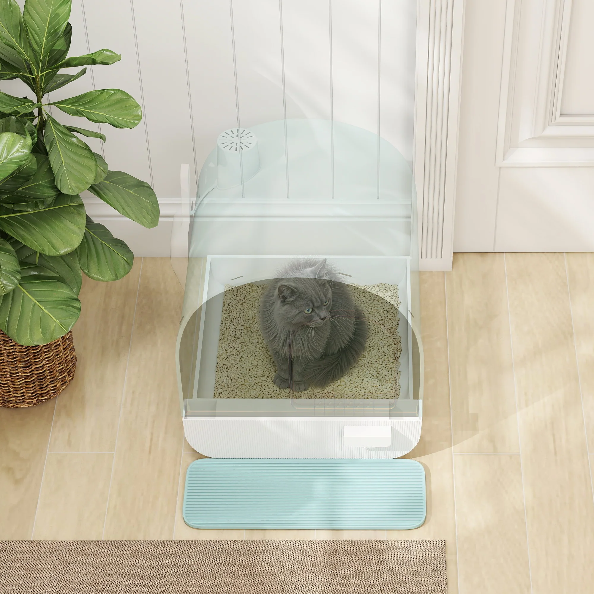 Pawhut Arenero Para Gatos Con Bandeja Extraíble Pala Y Alfombra 43x44x47cm Verde - Image 4