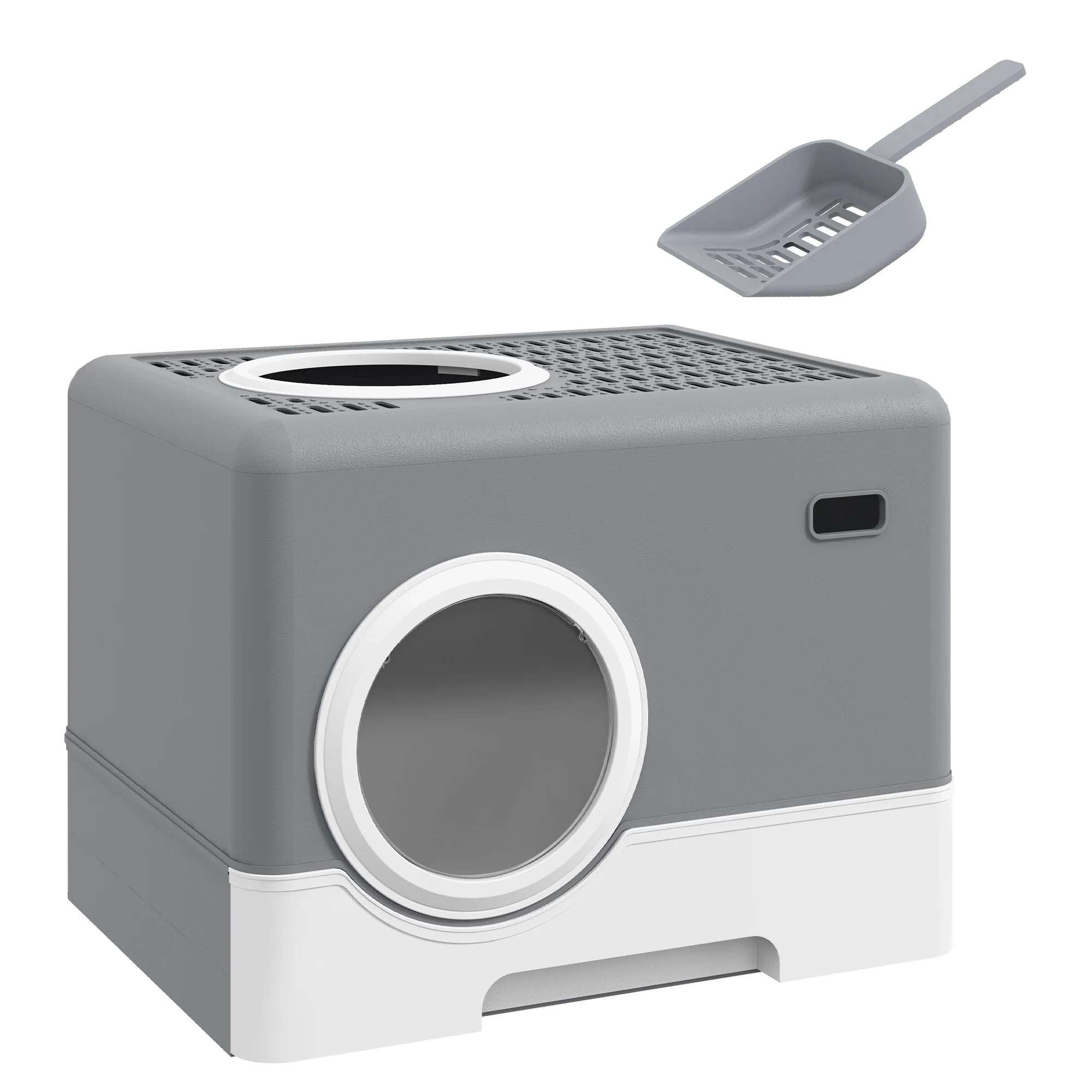 Pawhut Arenero Para Gatos Cubierto Con Bandeja Extraíble Puertas Pala Gris