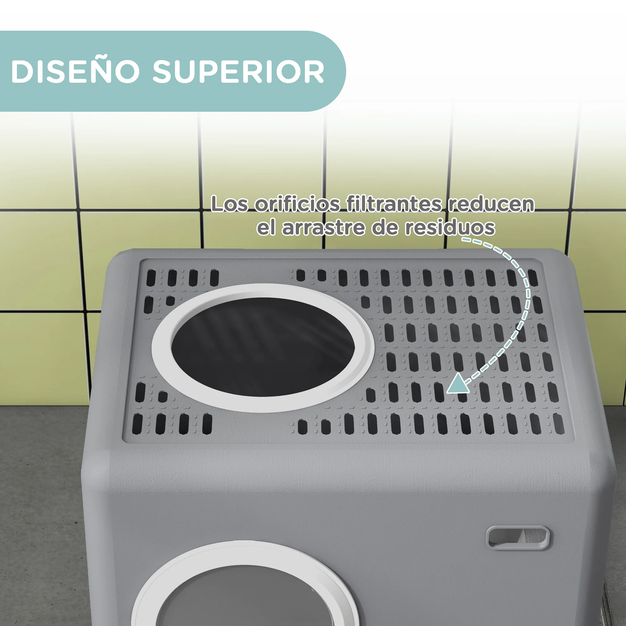 Pawhut Arenero Para Gatos Cubierto Con Bandeja Extraíble Puertas Pala Gris - Image 6