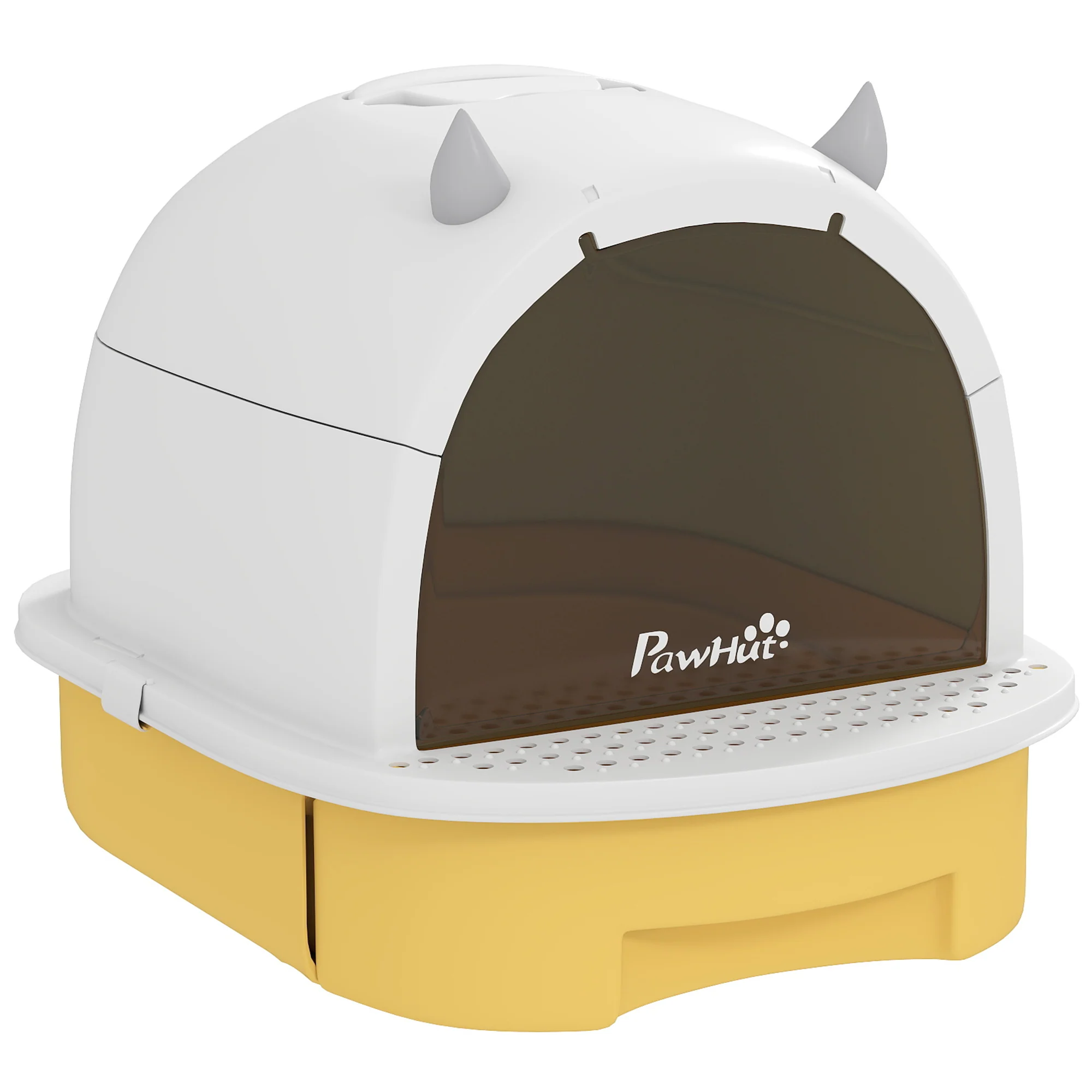Pawhut Arenero Para Gatos Cubierto Con Bandeja Pala Y Asa Amarillo Y Blanco