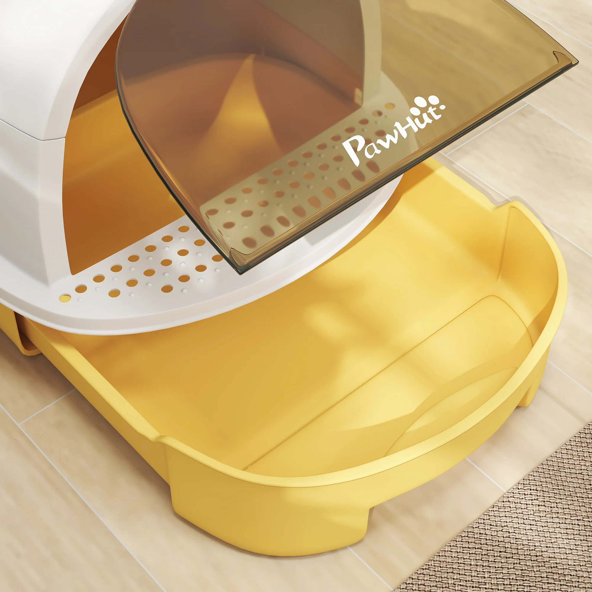 Pawhut Arenero Para Gatos Cubierto Con Bandeja Pala Y Asa Amarillo Y Blanco - Image 4