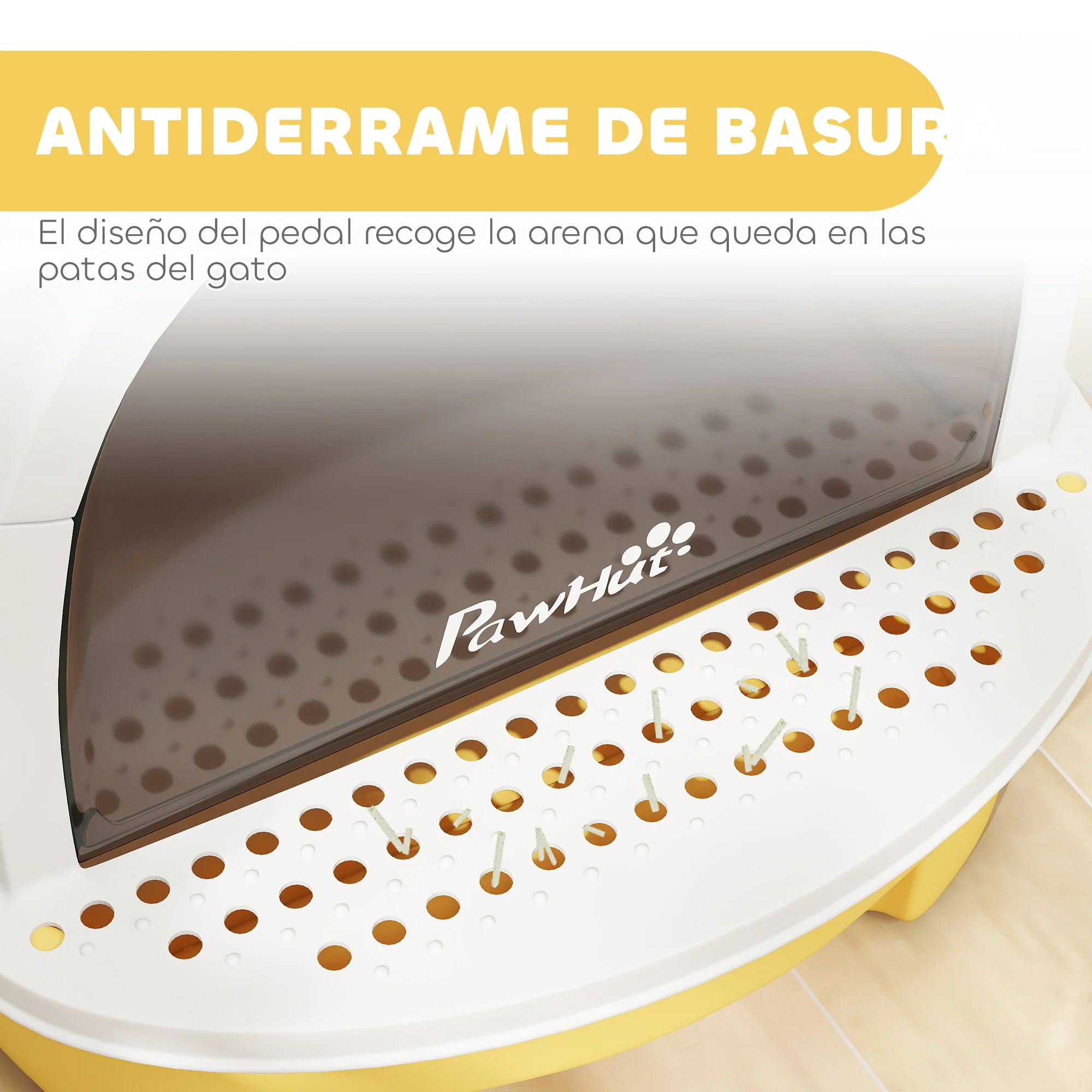 Pawhut Arenero Para Gatos Cubierto Con Bandeja Pala Y Asa Amarillo Y Blanco - Image 6