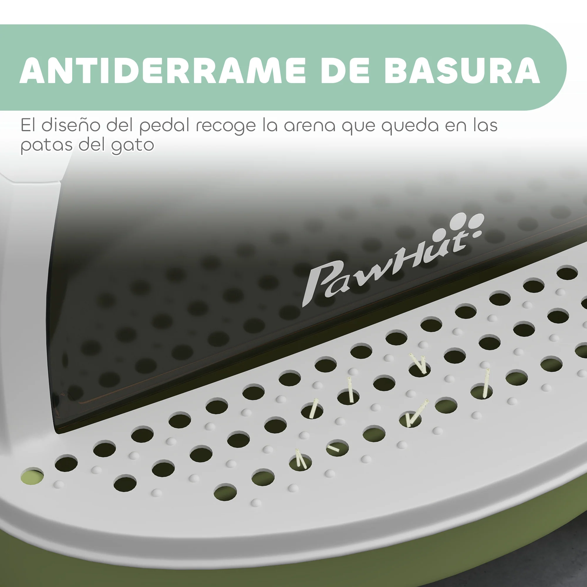 Pawhut Arenero Para Gatos Cubierto Con Bandeja Pala Y Asa Blanco Y Verde - Image 6