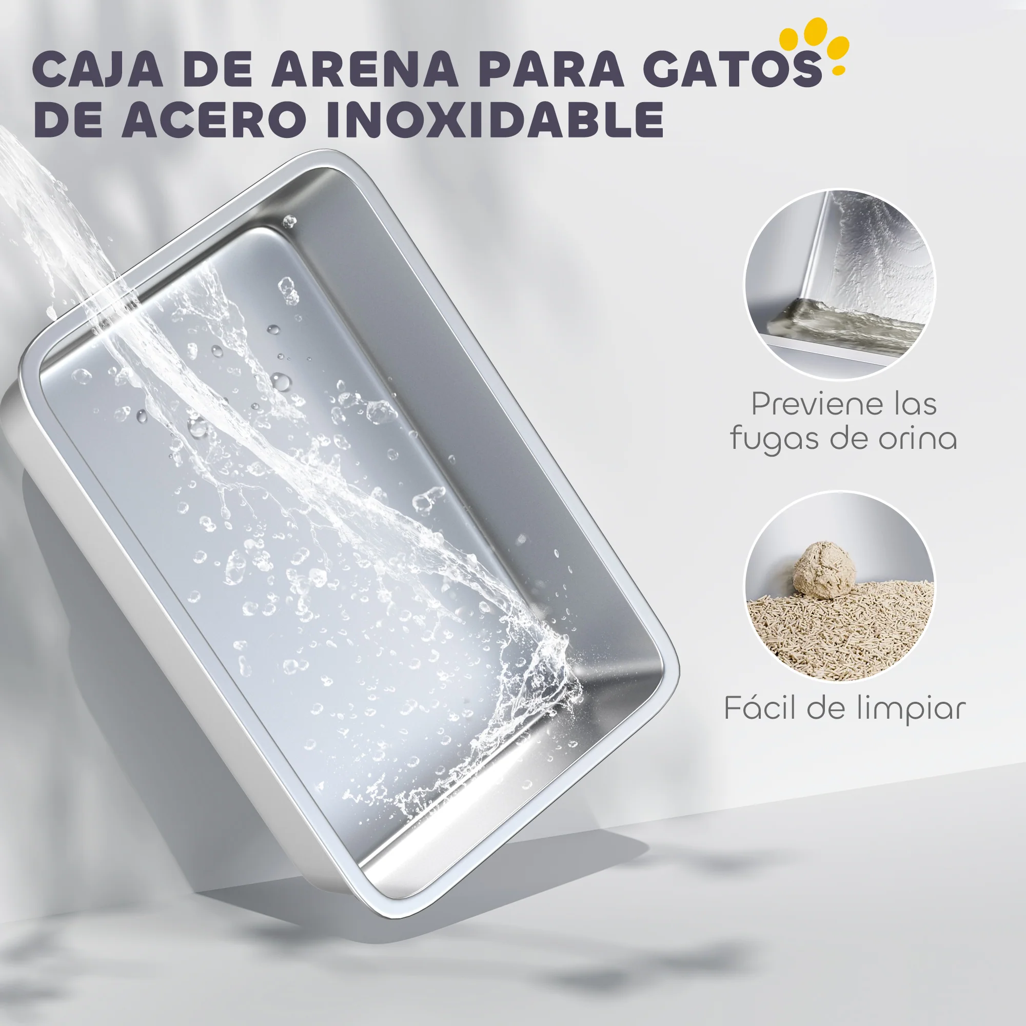 Pawhut Arenero Para Gatos Cubierto Extragrande Con Bandeja De Acero Inoxidable - Image 6