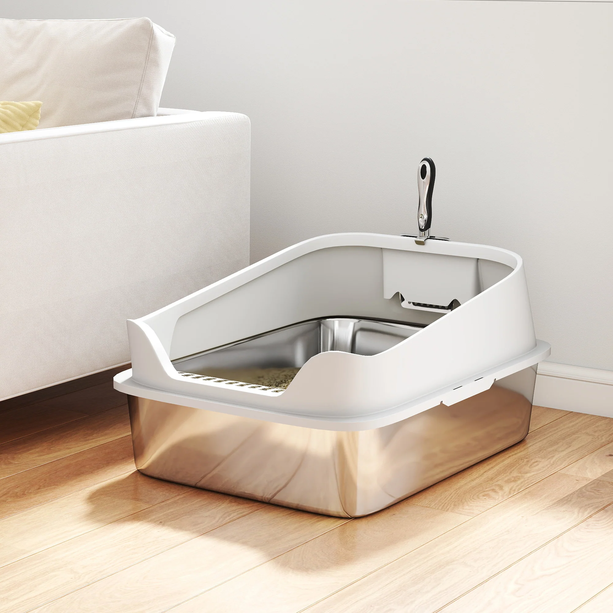 Pawhut Arenero Para Gatos De Acero Inoxidable Xl 60,2x40,2x29,7 Cm Gris - Image 2