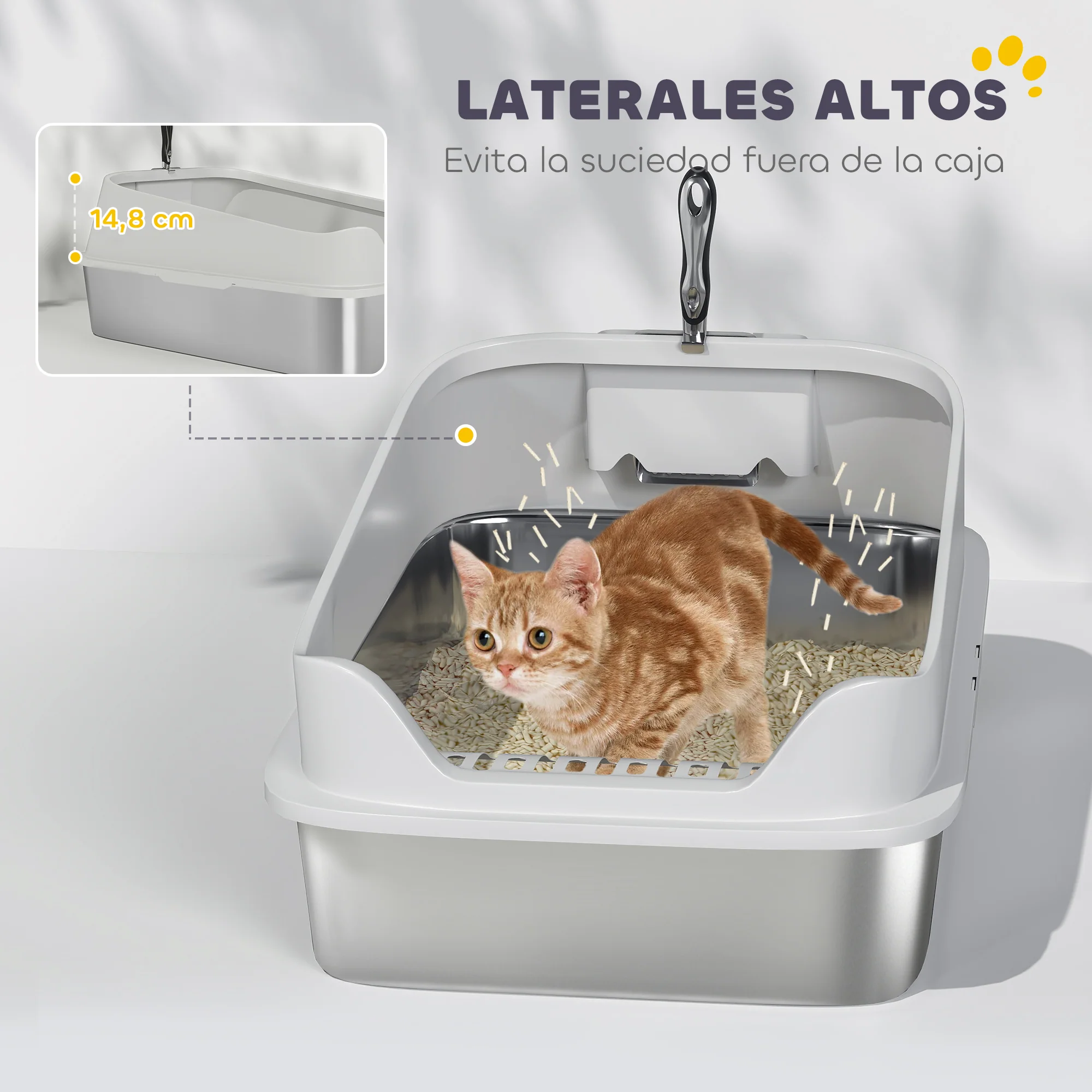 Pawhut Arenero Para Gatos De Acero Inoxidable Xl 60,2x40,2x29,7 Cm Gris - Image 6