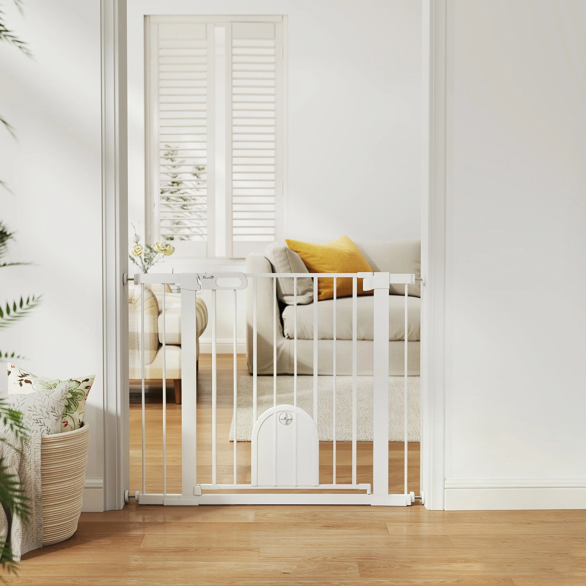 Pawhut Barrera De Seguridad 75-103cm Con 2 Extensiones Cierre Automático Blanco - Image 2
