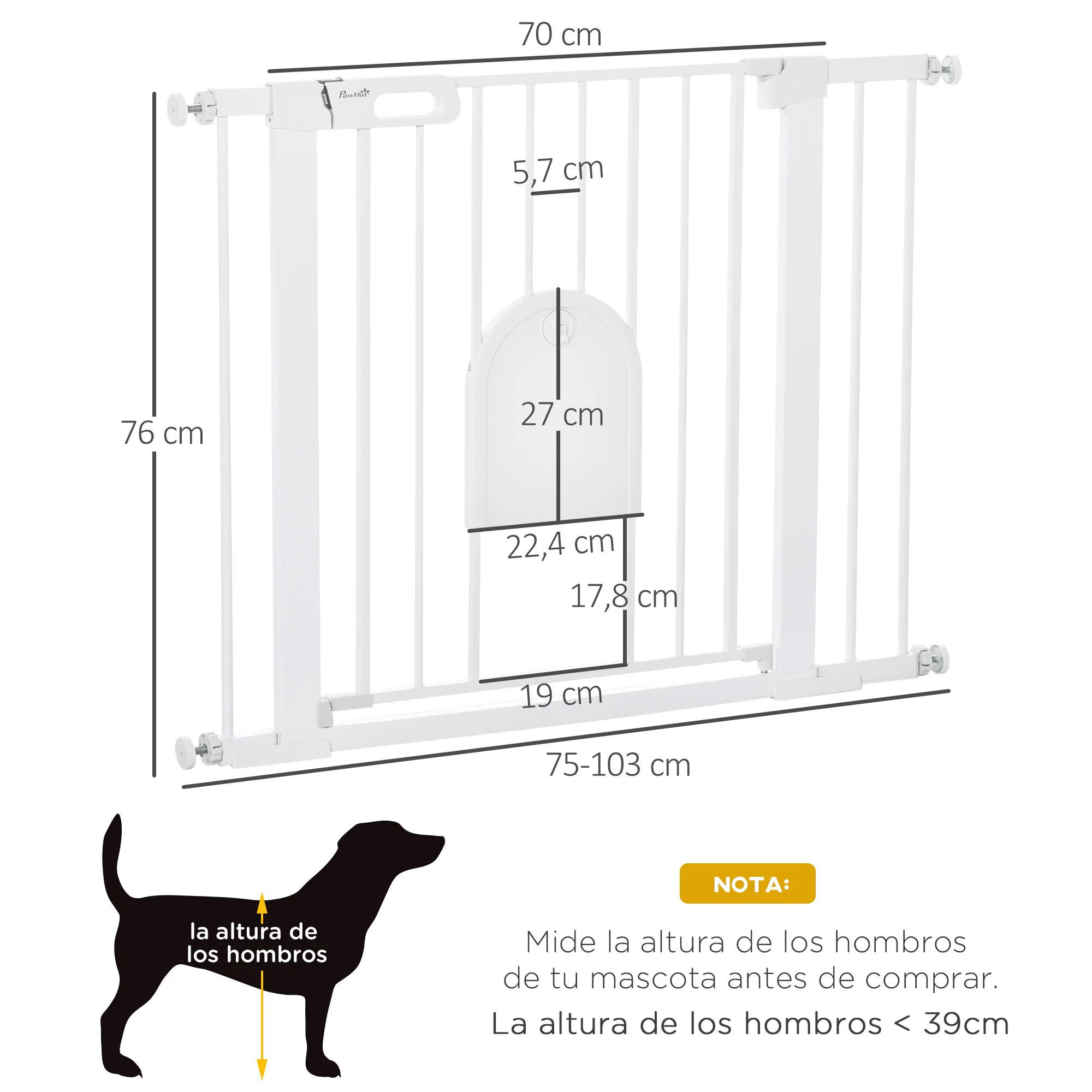 Pawhut Barrera De Seguridad 75-103cm Con 2 Extensiones Cierre Automático Blanco - Image 3