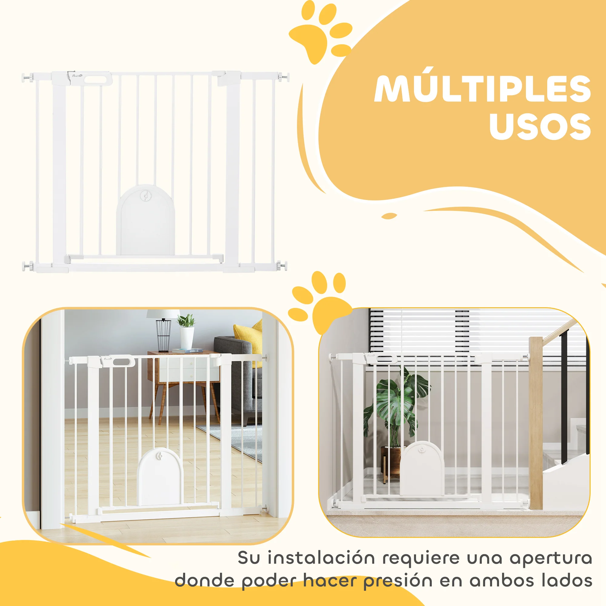 Pawhut Barrera De Seguridad 75-103cm Con 2 Extensiones Cierre Automático Blanco - Image 4