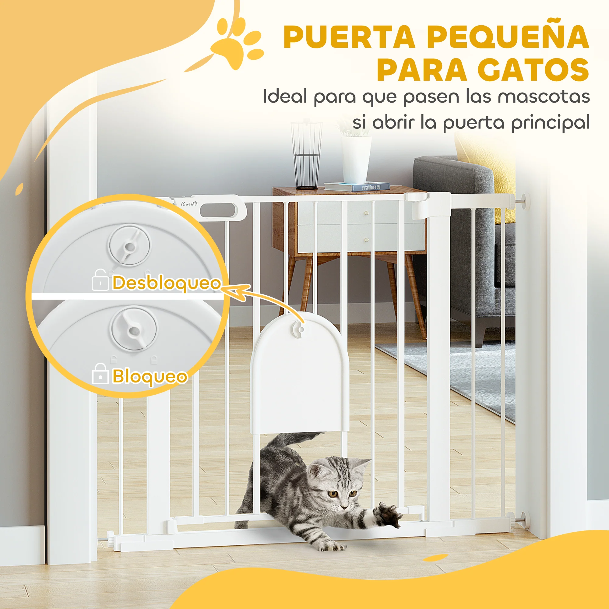 Pawhut Barrera De Seguridad 75-103cm Con 2 Extensiones Cierre Automático Blanco - Image 6