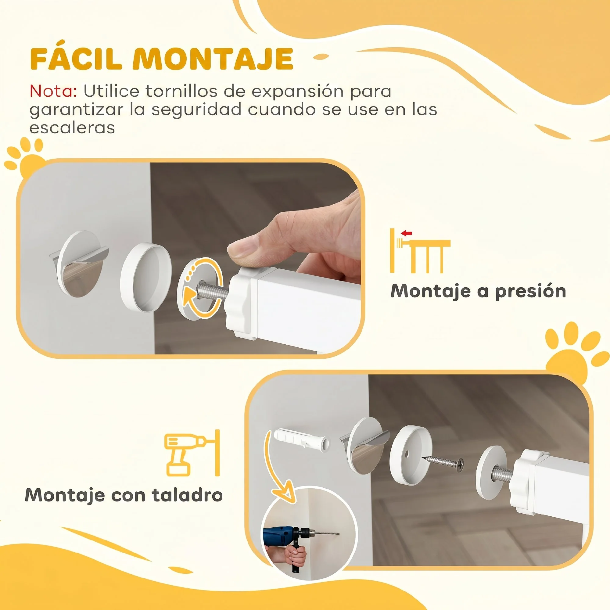 Pawhut Barrera De Seguridad De Perros Para Escaleras 75-115 Cm Con 2 Extensiones - Image 6