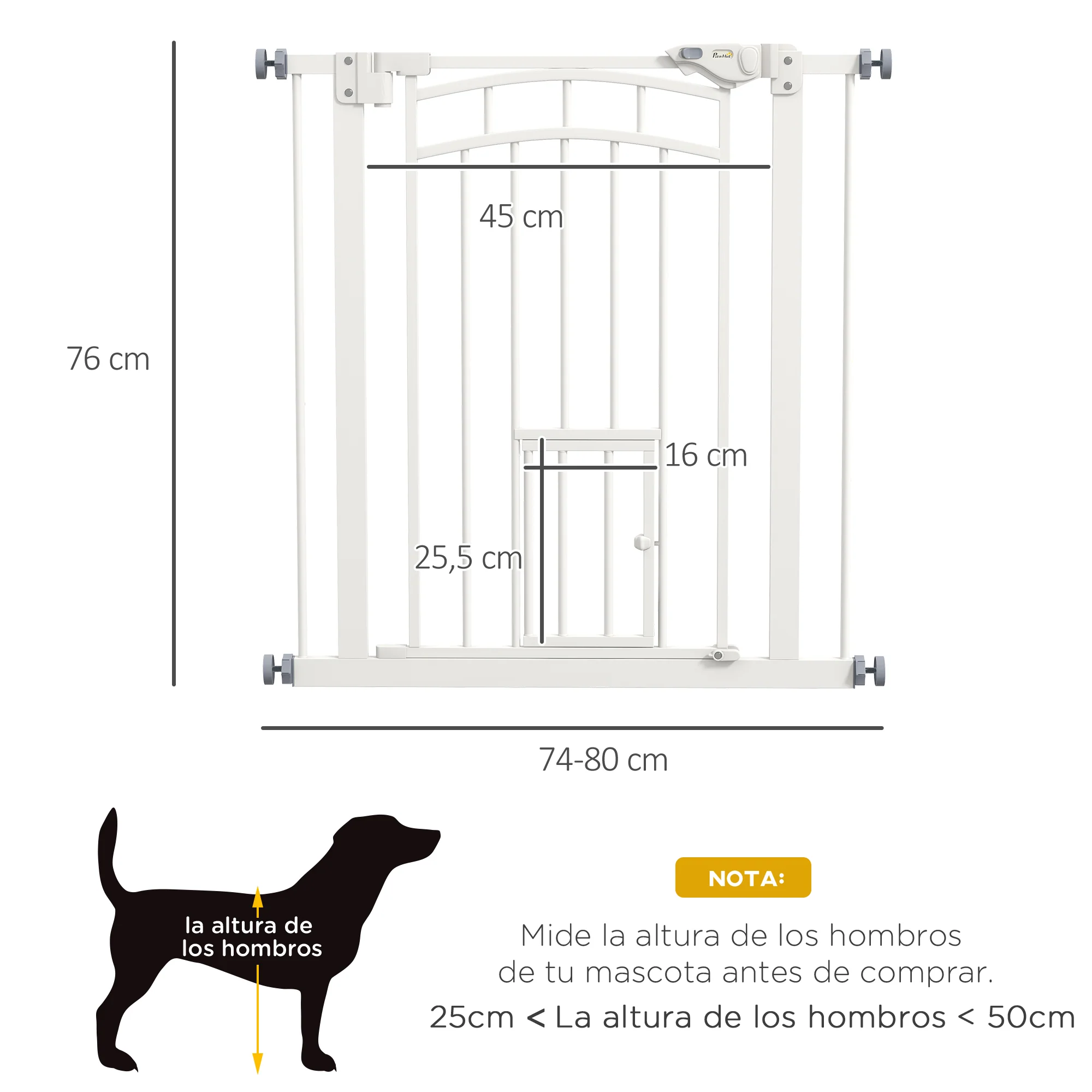 Pawhut Barrera De Seguridad Extensible 74-80x76 Cm Con Extensión Blanco - Image 3
