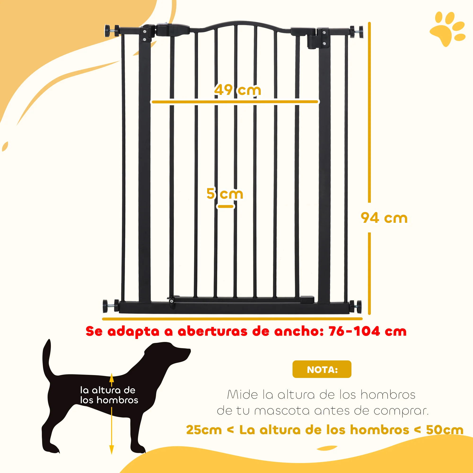 Pawhut Barrera De Seguridad Extensible Con 2 Extensiones 74-80x94 Cm Negro - Image 3