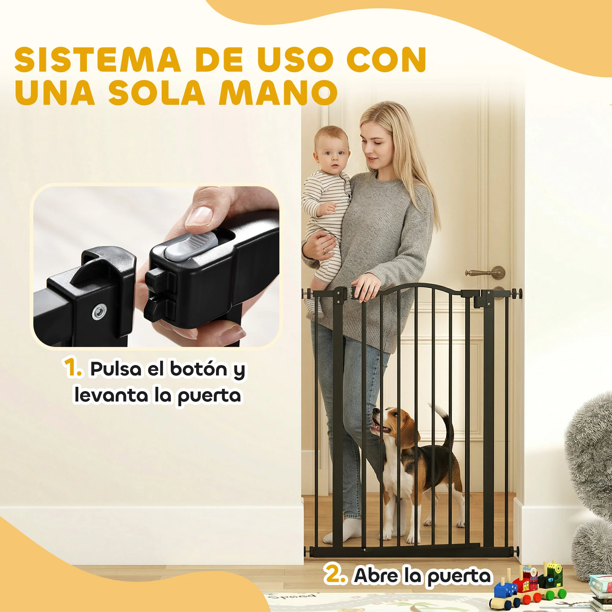 Pawhut Barrera De Seguridad Extensible Con 2 Extensiones 74-80x94 Cm Negro - Image 6