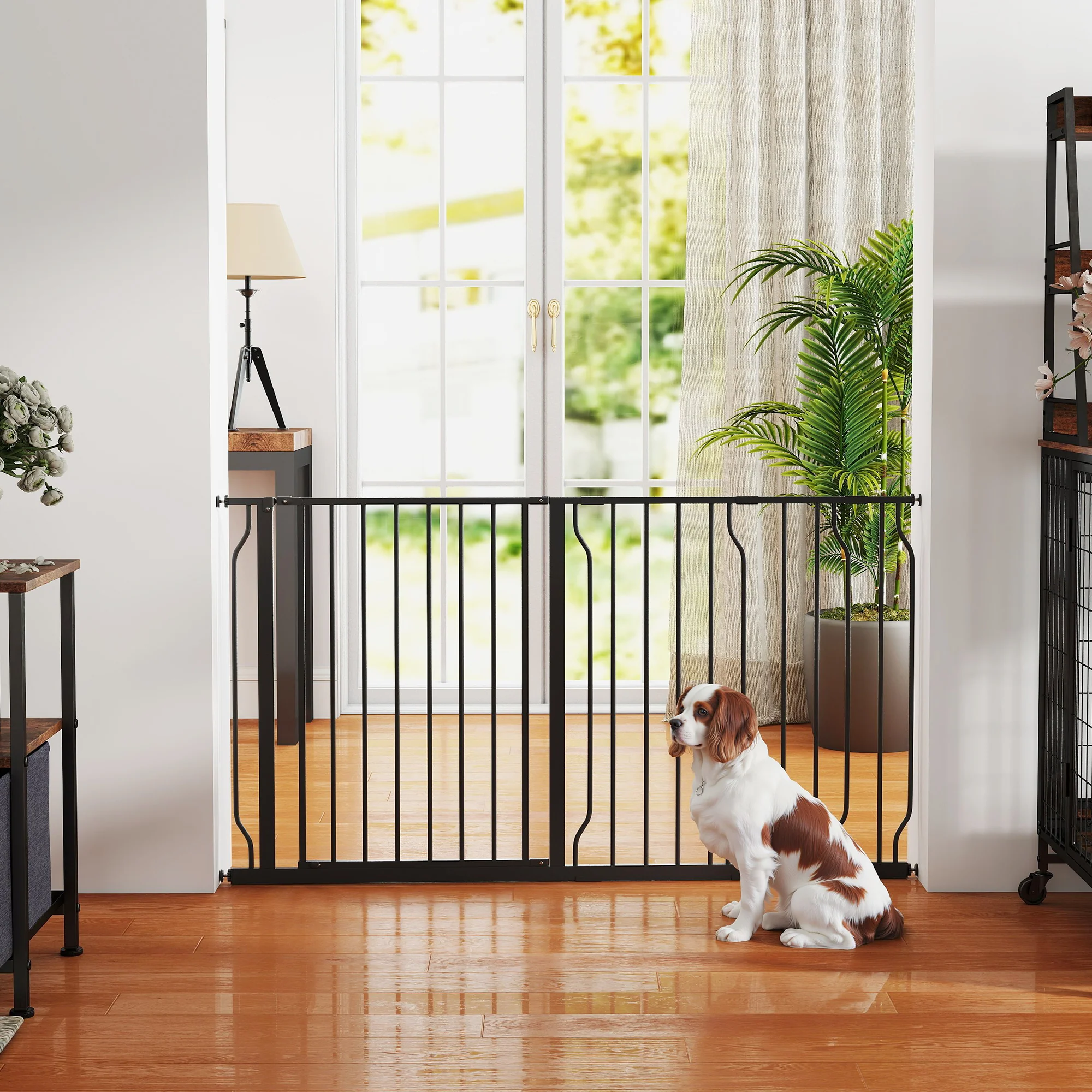 Pawhut Barrera De Seguridad Extensible Con 3 Extensiones 75-145x76 Cm Negro - Image 5