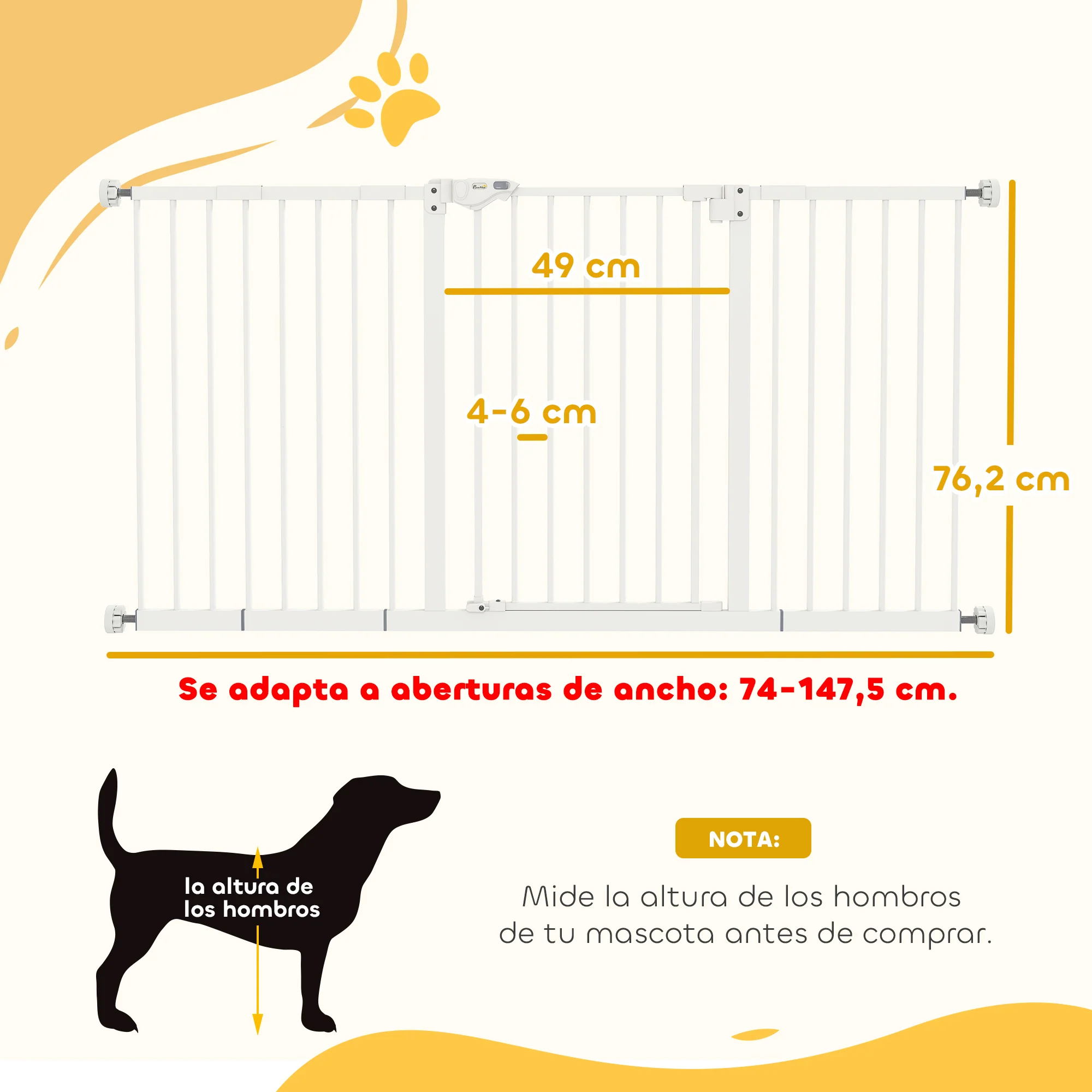 Pawhut Barrera De Seguridad Extensible Para Puertas 74-147,5x76,2 Cm Blanco - Image 3