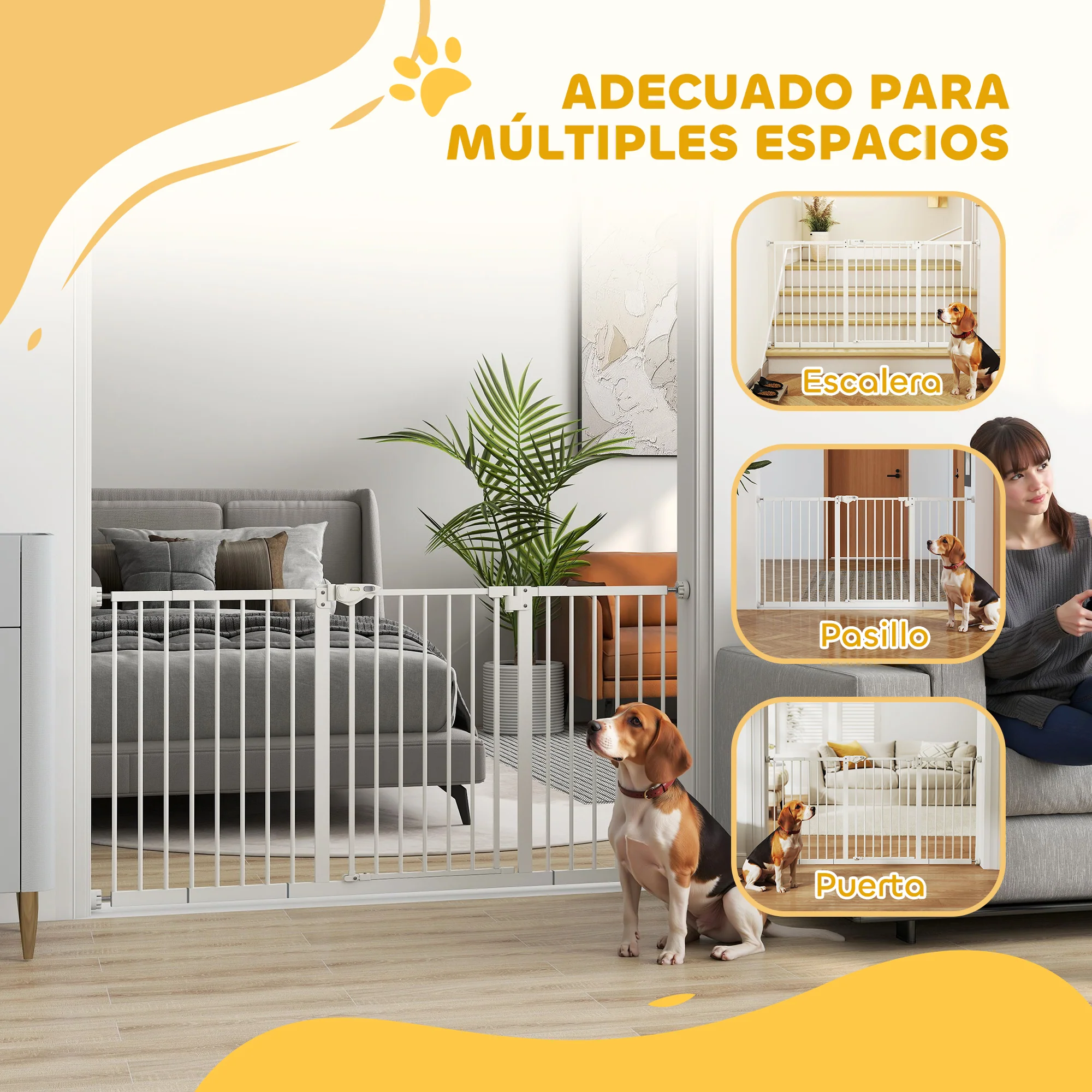 Pawhut Barrera De Seguridad Extensible Para Puertas 74-147,5x76,2 Cm Blanco - Image 4