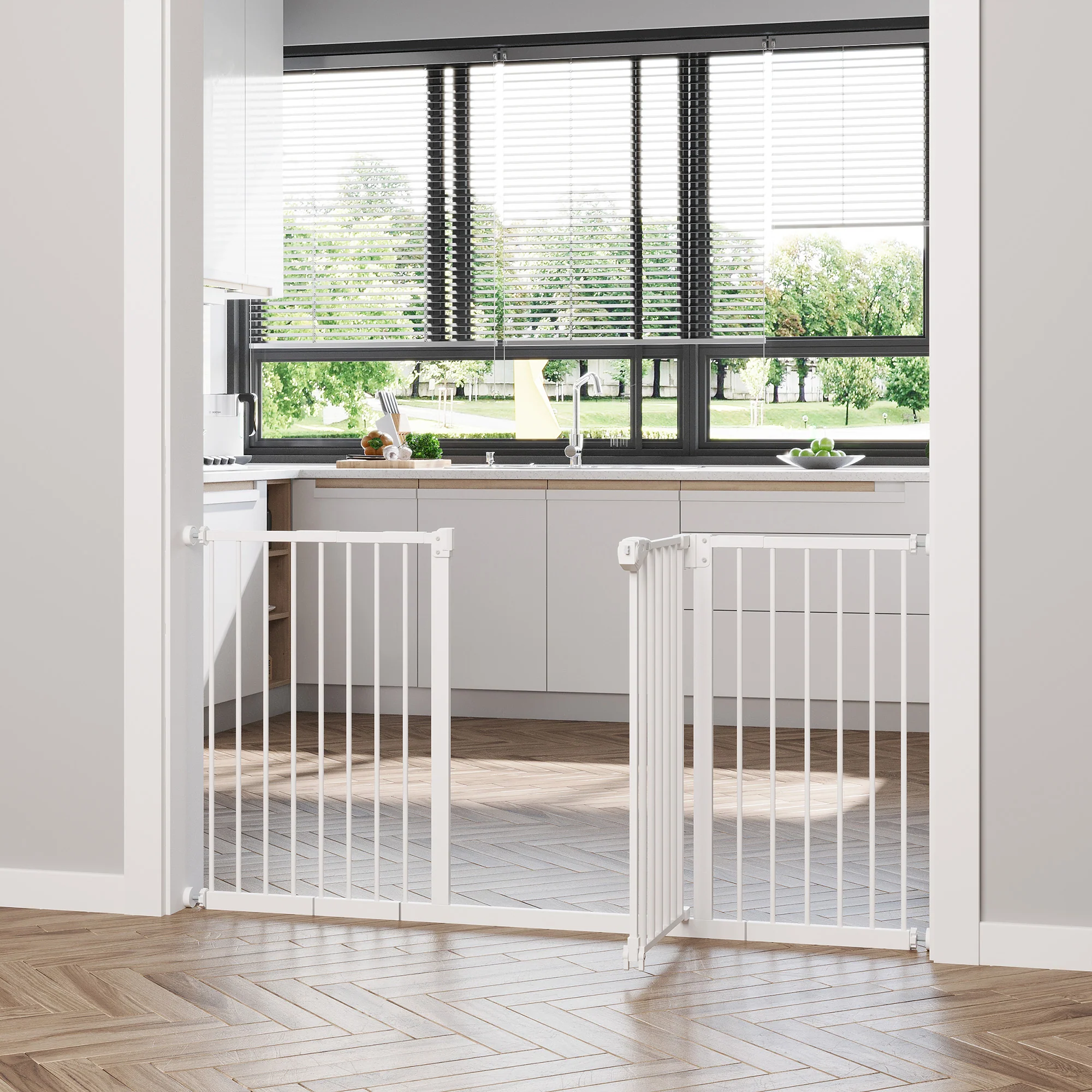 Pawhut Barrera De Seguridad Extensible Para Puertas 74-147,5x76,2 Cm Blanco - Image 5