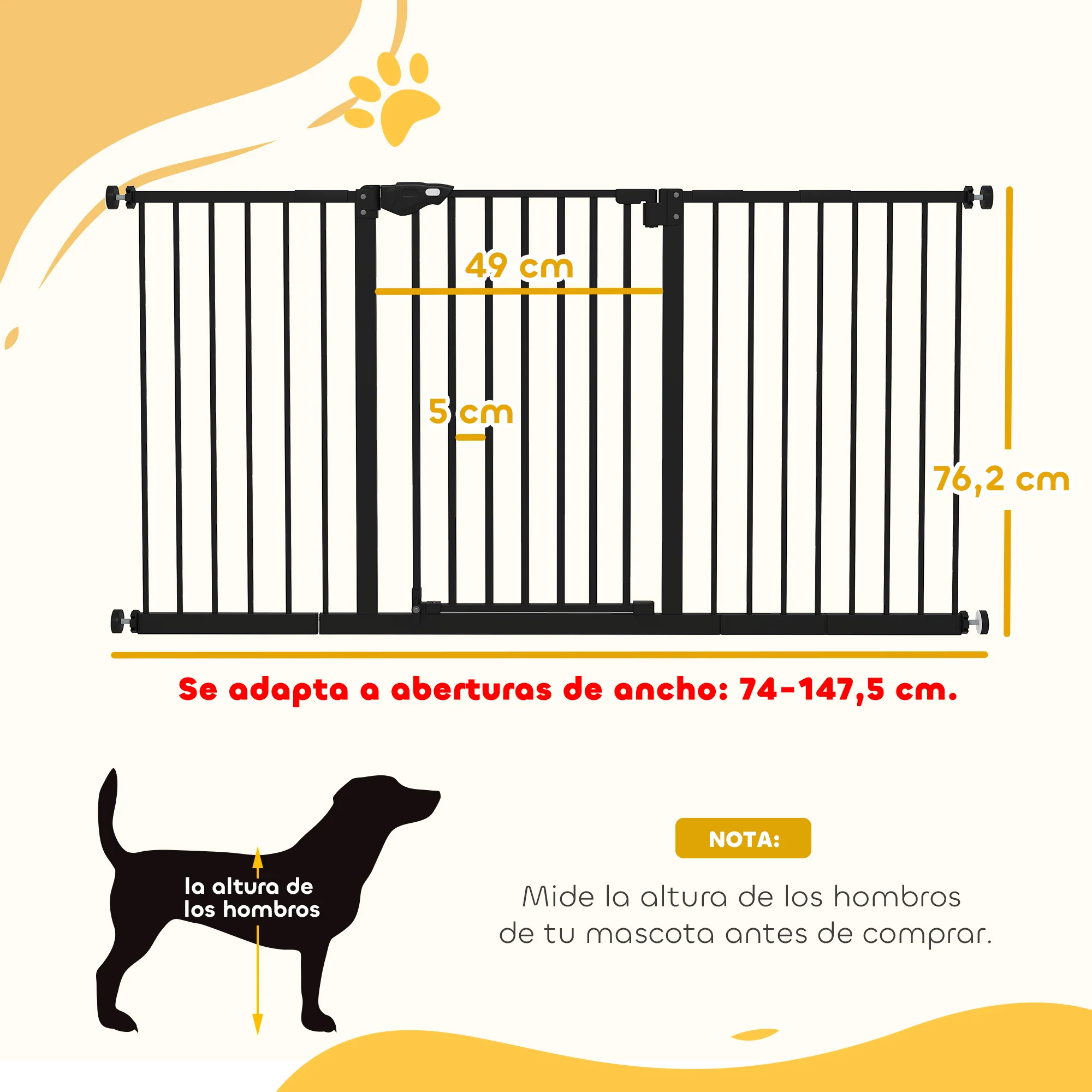 Pawhut Barrera De Seguridad Extensible Para Puertas 74-147,5x76,2 Cm Negro - Image 3